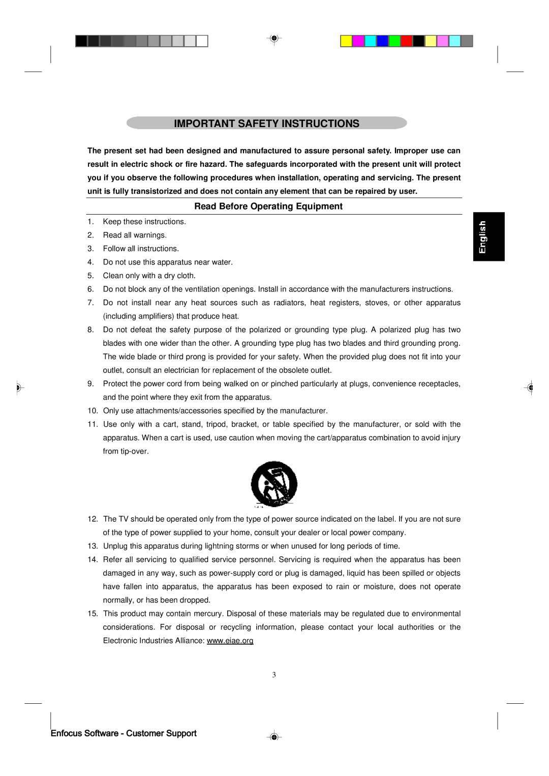 Magnavox 15MF400T/37 manual Important Safety Instructions, Read Before Operating Equipment 