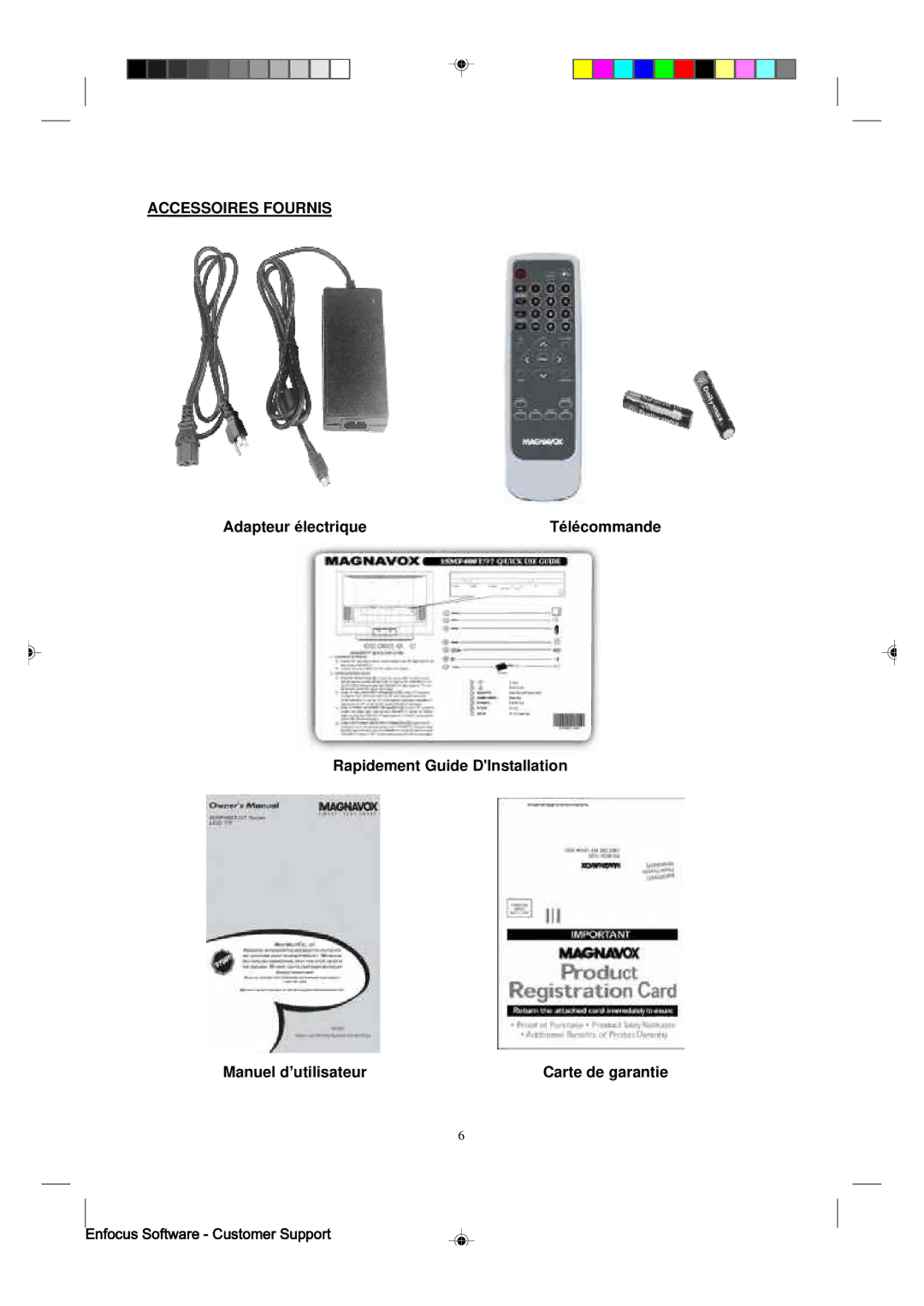 Magnavox 15MF400T/37 manual Accessoires Fournis, Adapteur électrique, Rapidement Guide DInstallation Manuel d’utilisateur 