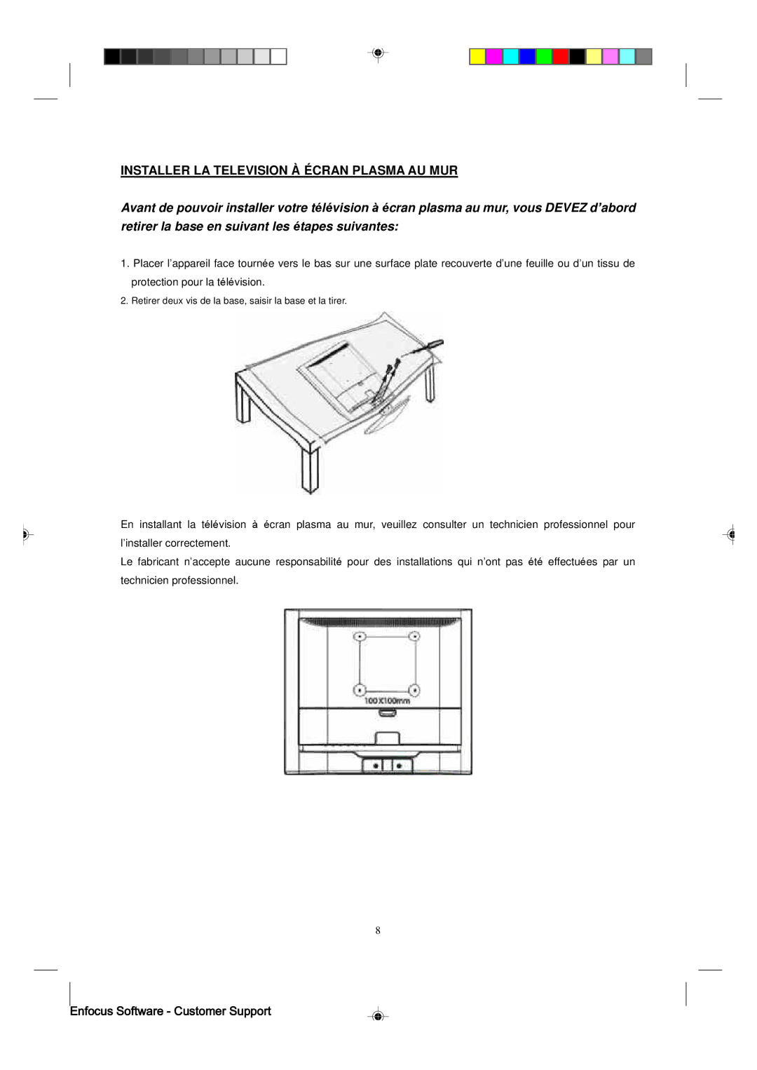 Magnavox 15MF400T/37 manual Installer LA Television À Écran Plasma AU MUR 