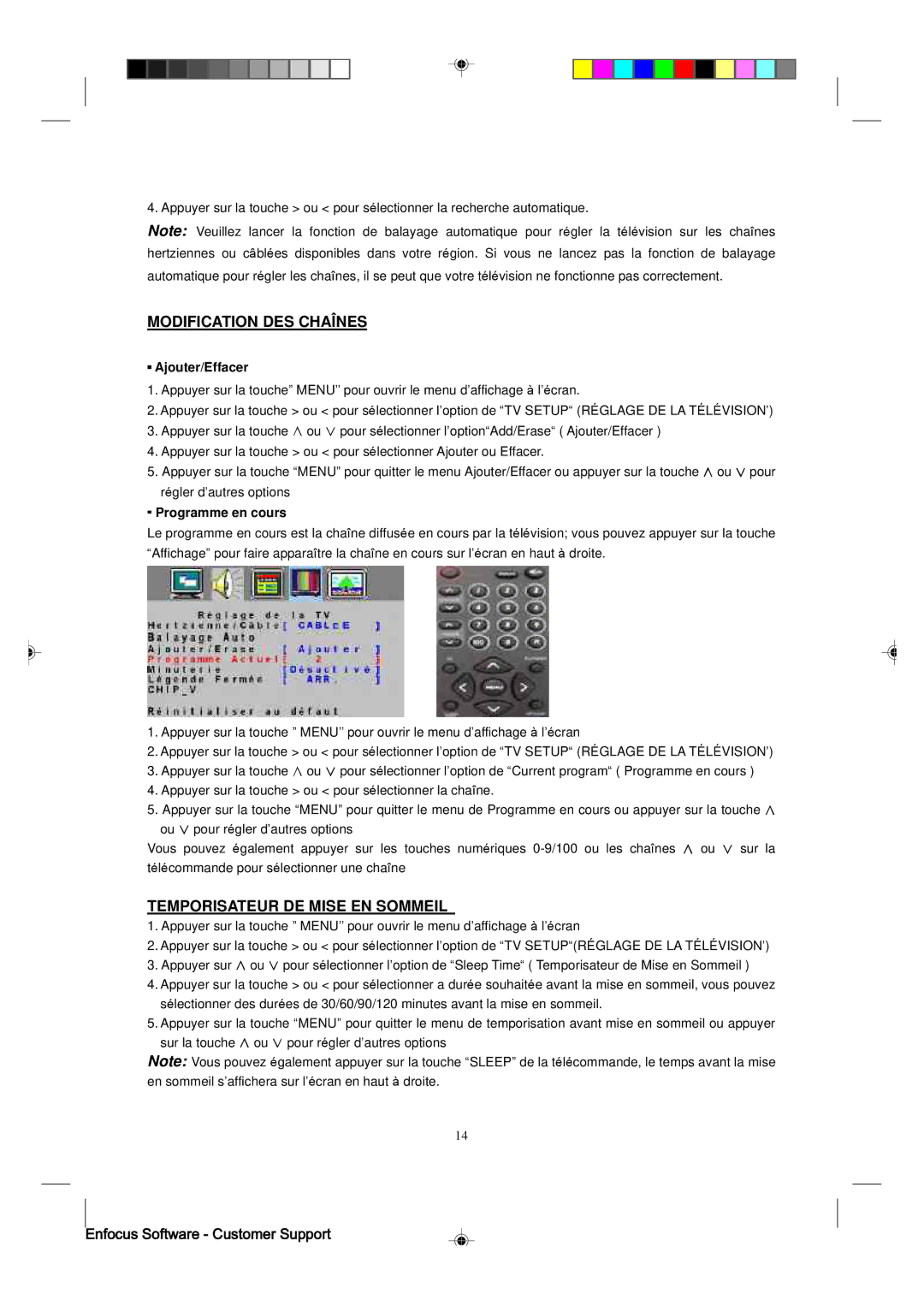 Magnavox 15MF400T/37 manual Modification DES Chaînes, Temporisateur DE Mise EN Sommeil, Ajouter/Effacer, Programme en cours 