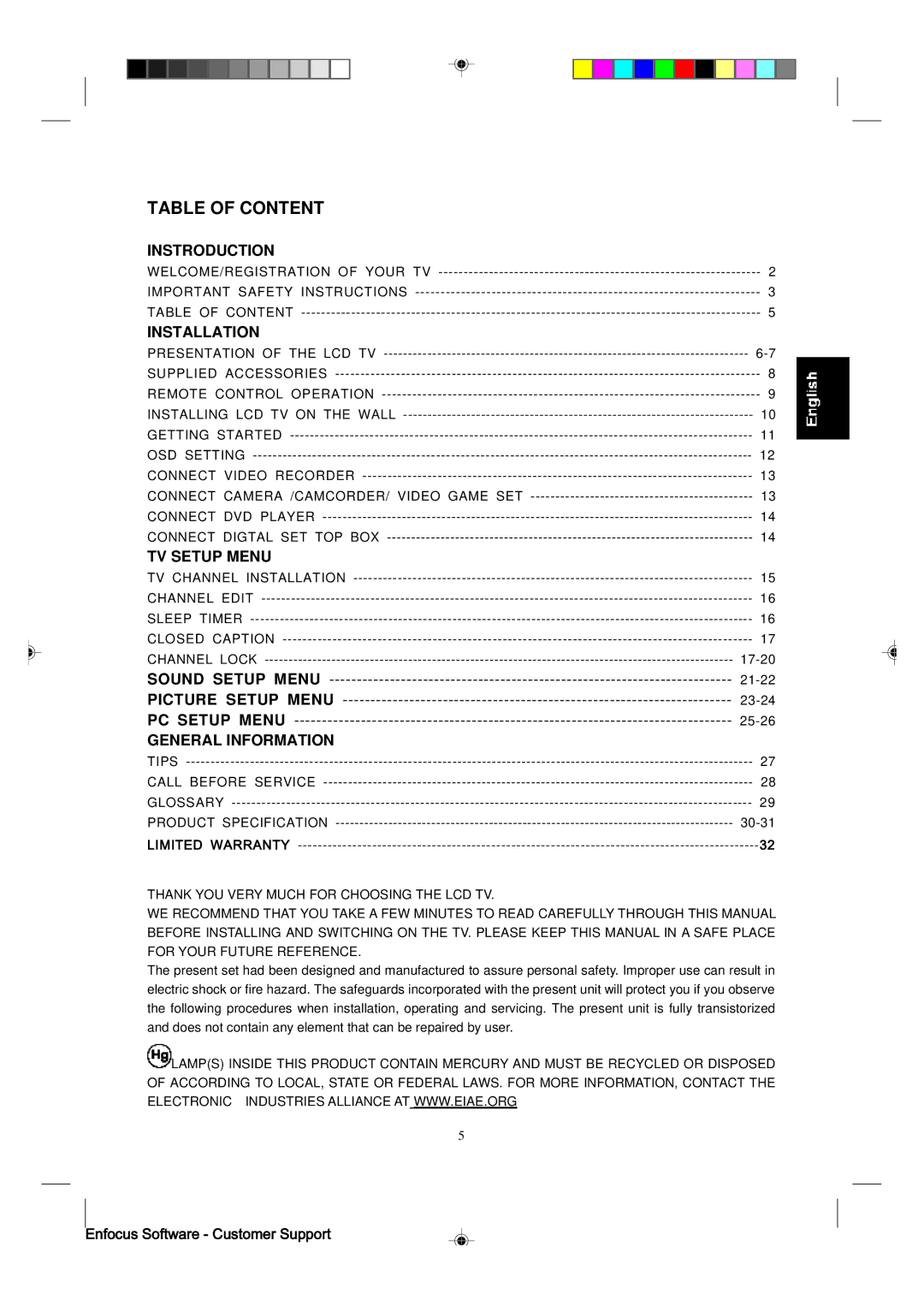 Magnavox 15MF400T/37 manual Table of Content, Instroduction, Installation, TV Setup Menu, General Information 