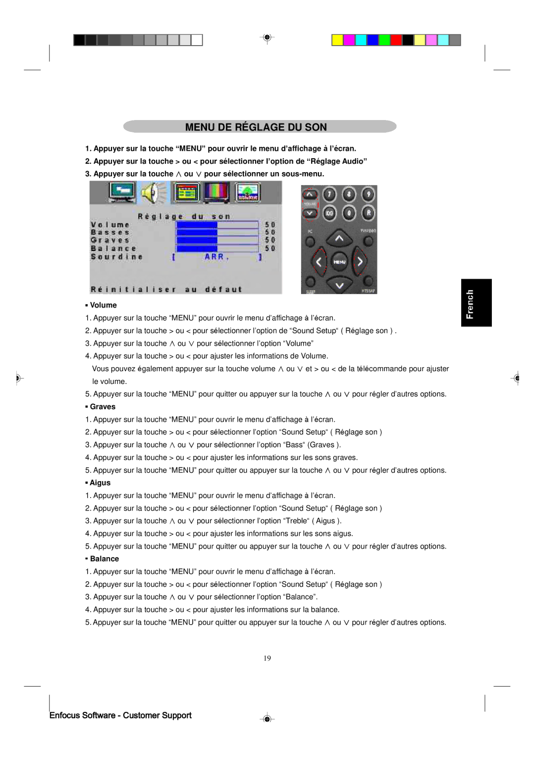 Magnavox 15MF400T/37 manual Menu DE Réglage DU SON, Graves, Aigus 