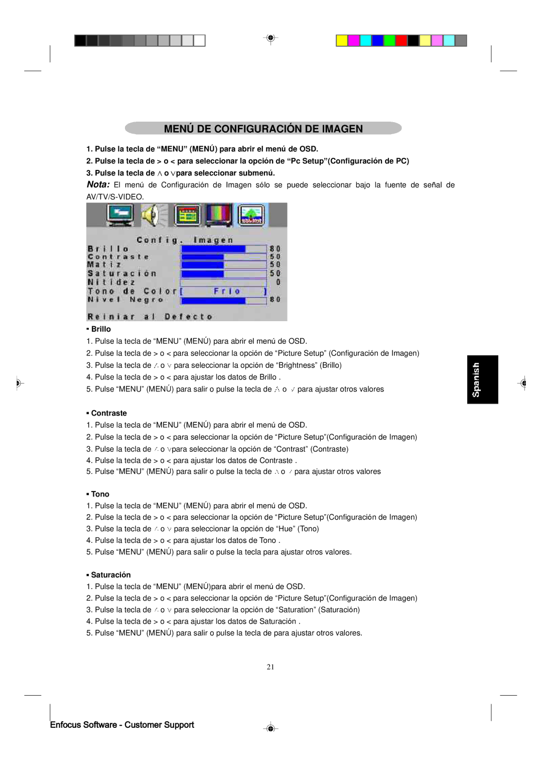 Magnavox 15MF400T/37 manual Menú DE Configuración DE Imagen, Brillo, Tono, Saturación 