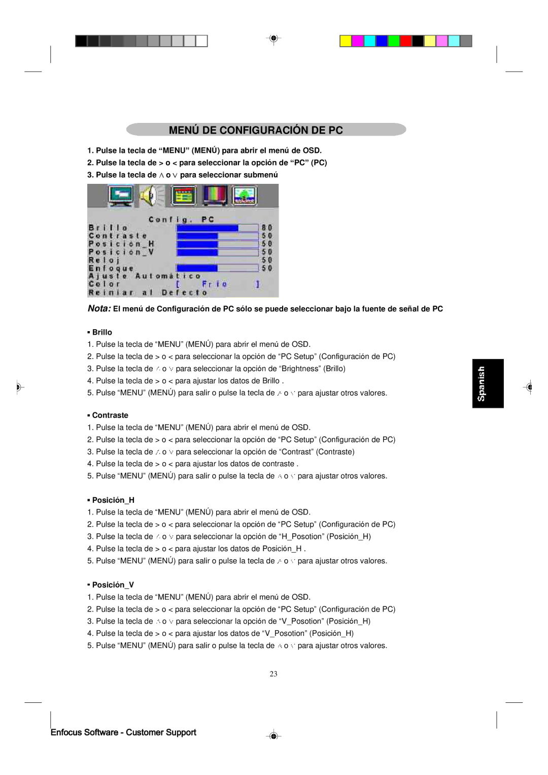 Magnavox 15MF400T/37 manual Menú DE Configuración DE PC, PosiciónH, PosiciónV 