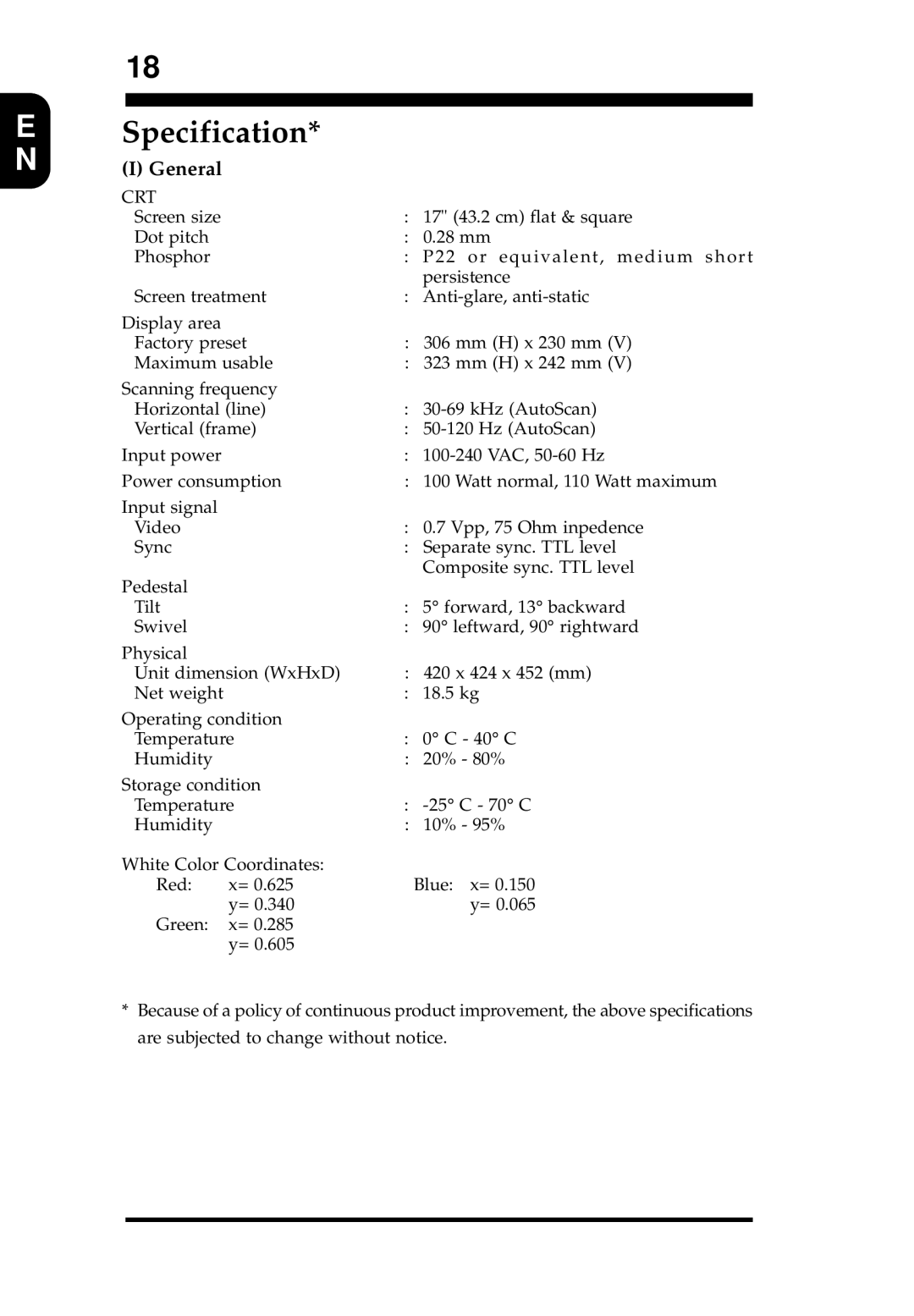 Magnavox 17C13A2E user service Specification, General 