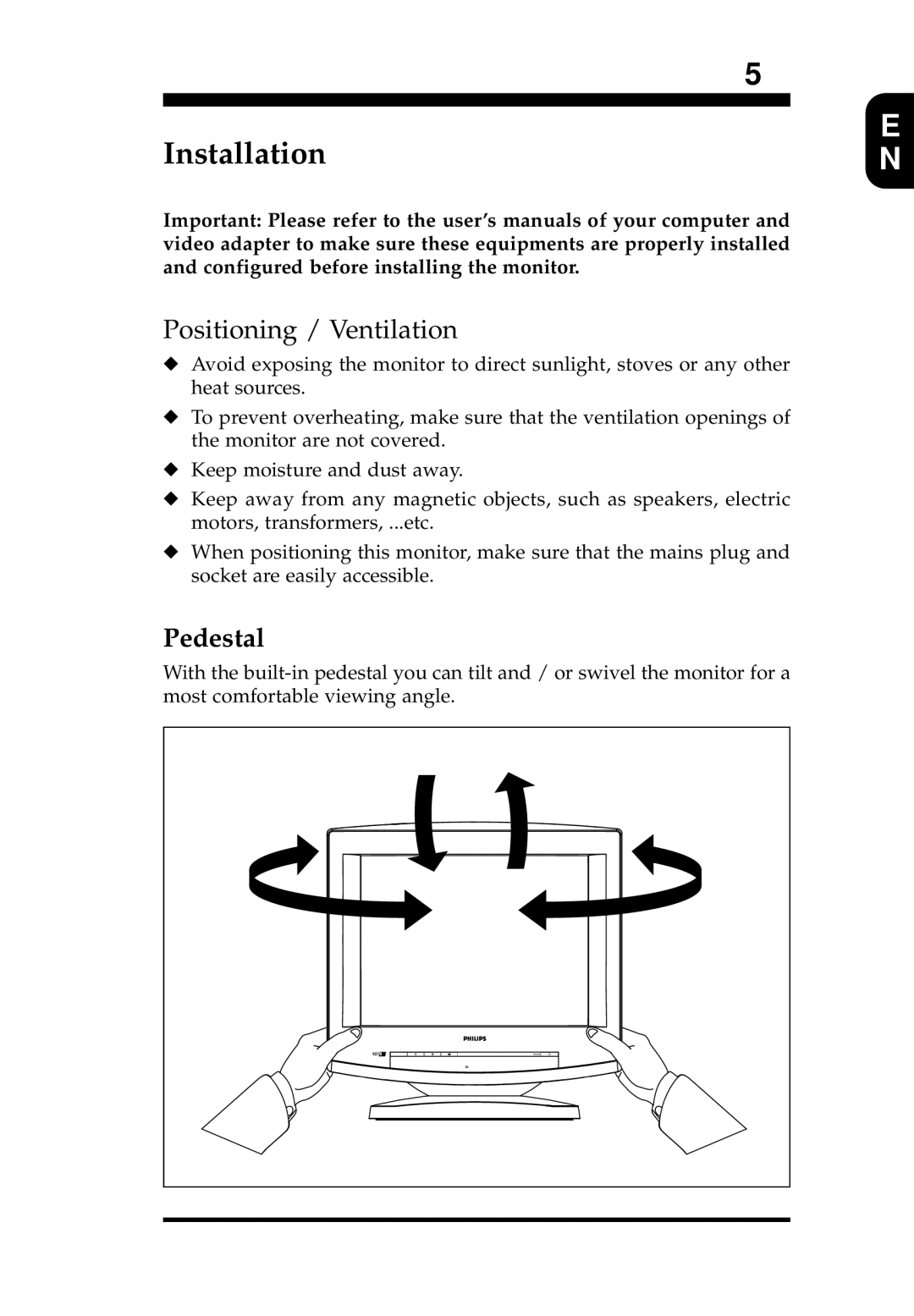 Magnavox 17C13A2E user service Installation, Positioning / Ventilation 