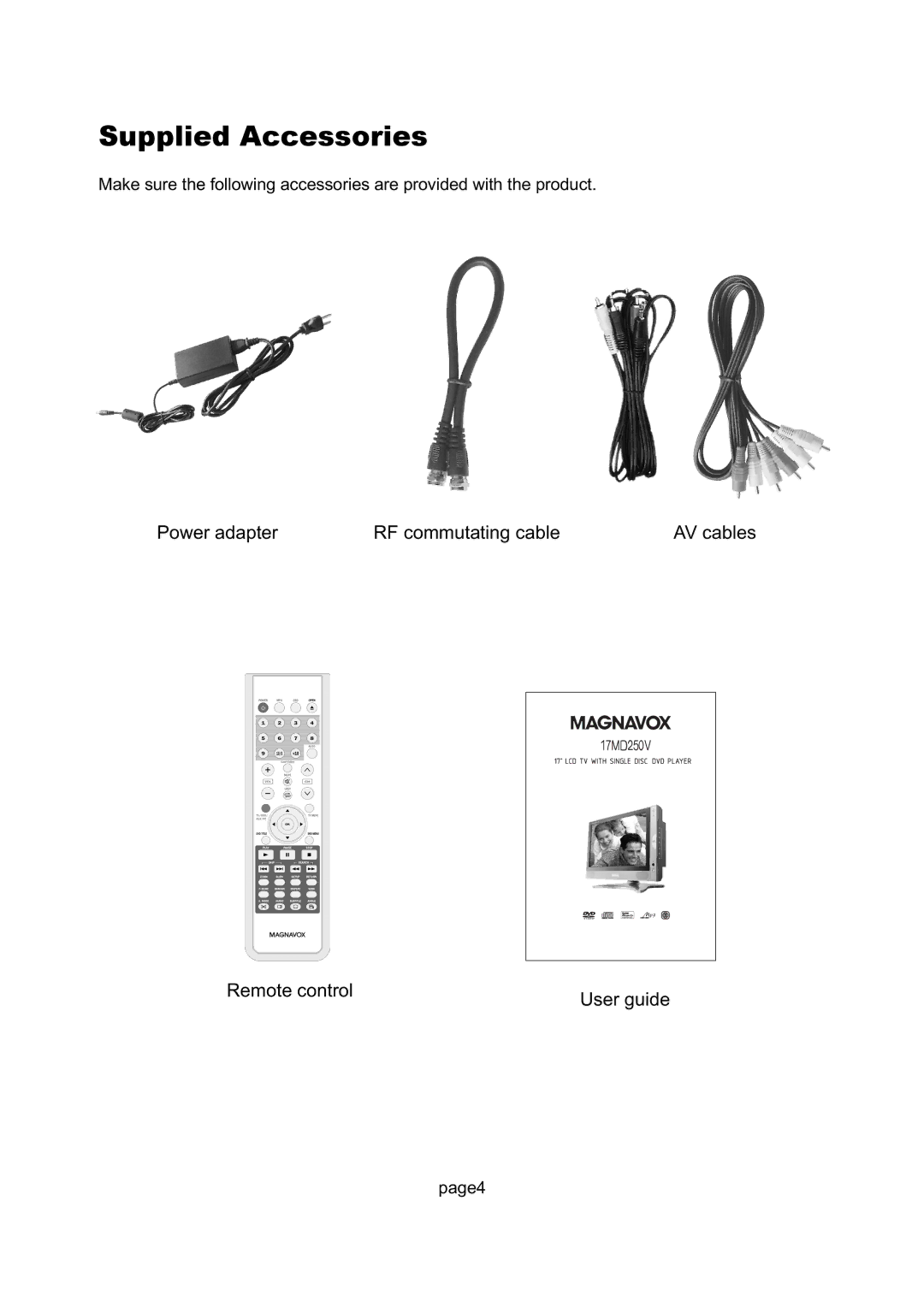 Magnavox 17MD250V manual Supplied Accessories 