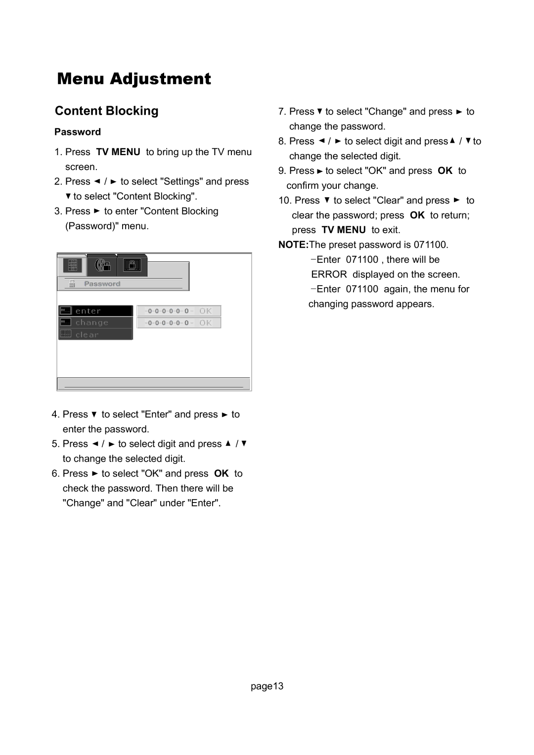 Magnavox 17MD255V important safety instructions Content Blocking, Password 