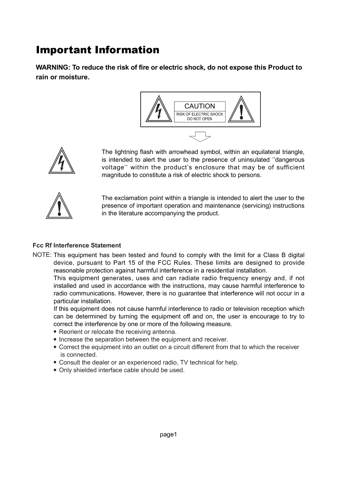 Magnavox 17MD255V important safety instructions Important Information, Fcc Rf Interference Statement 