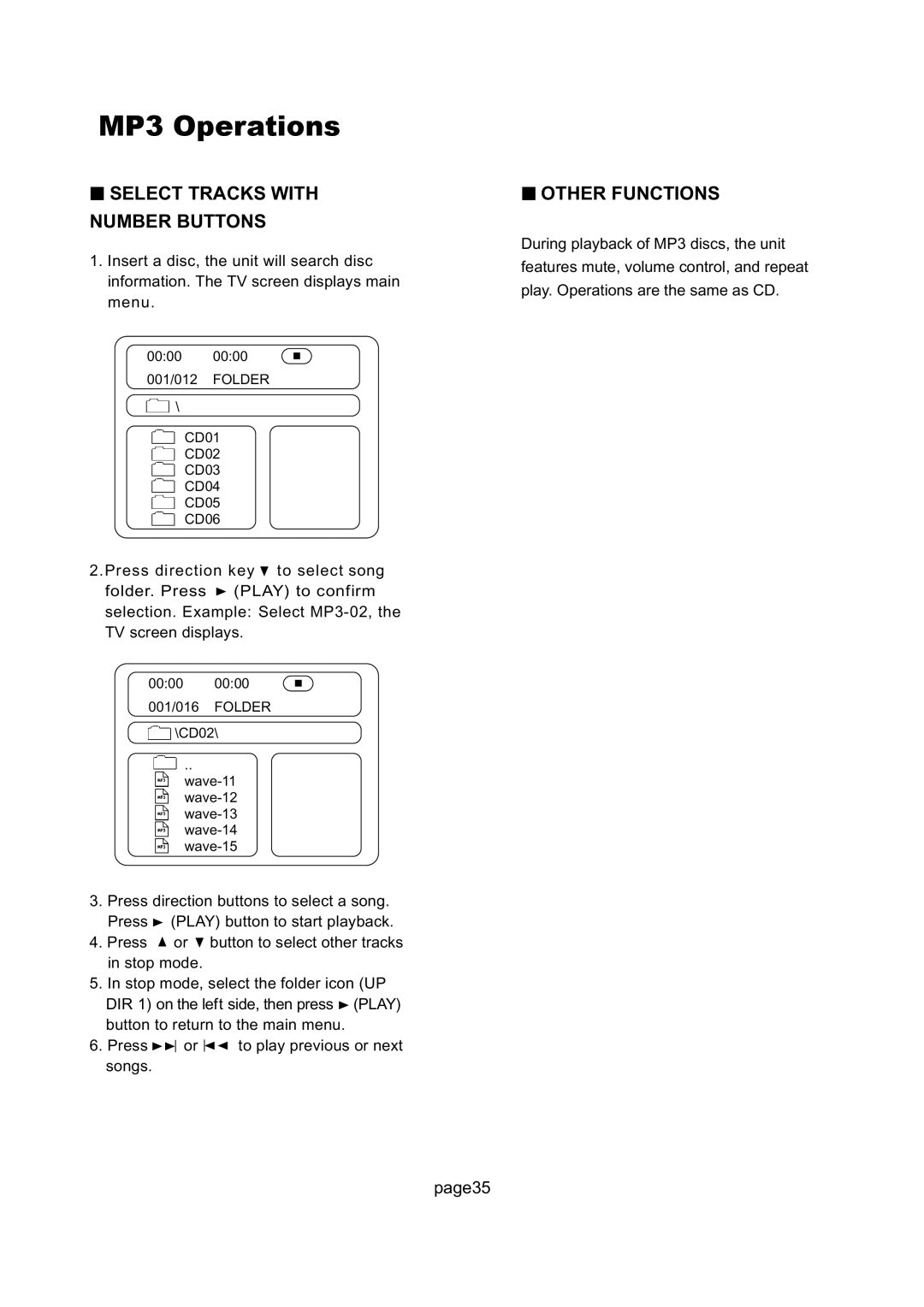 Magnavox 17MD255V important safety instructions MP3 Operations, Select Tracks with Number Buttons 