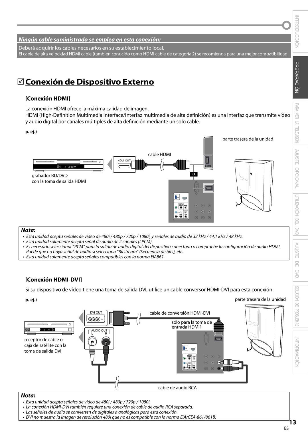 Magnavox 19MD359B user manual 5Conexión de Dispositivo Externo, Conexión Hdmi, Conexión HDMI-DVI 