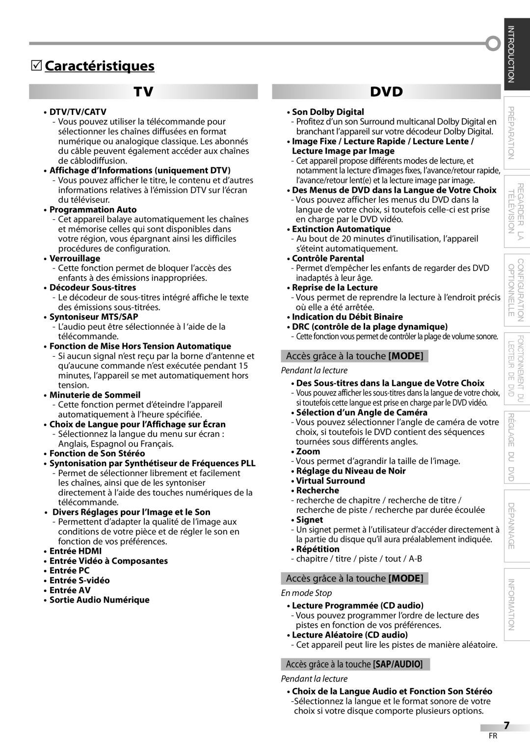 Magnavox 19MD359B user manual Caractéristiques 