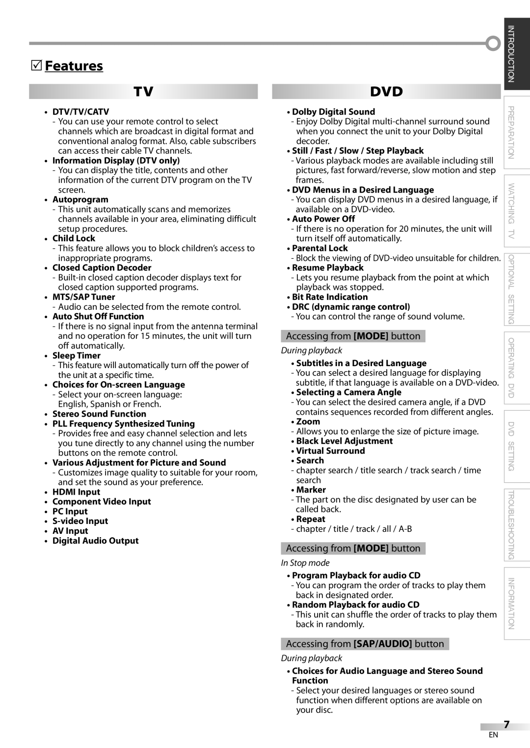 Magnavox 19MD359B user manual Features, Dtv/Tv/Catv 