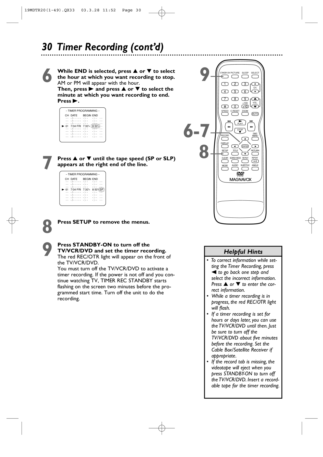 Magnavox 19MDTR20 owner manual AM or PM will appear with the hour 