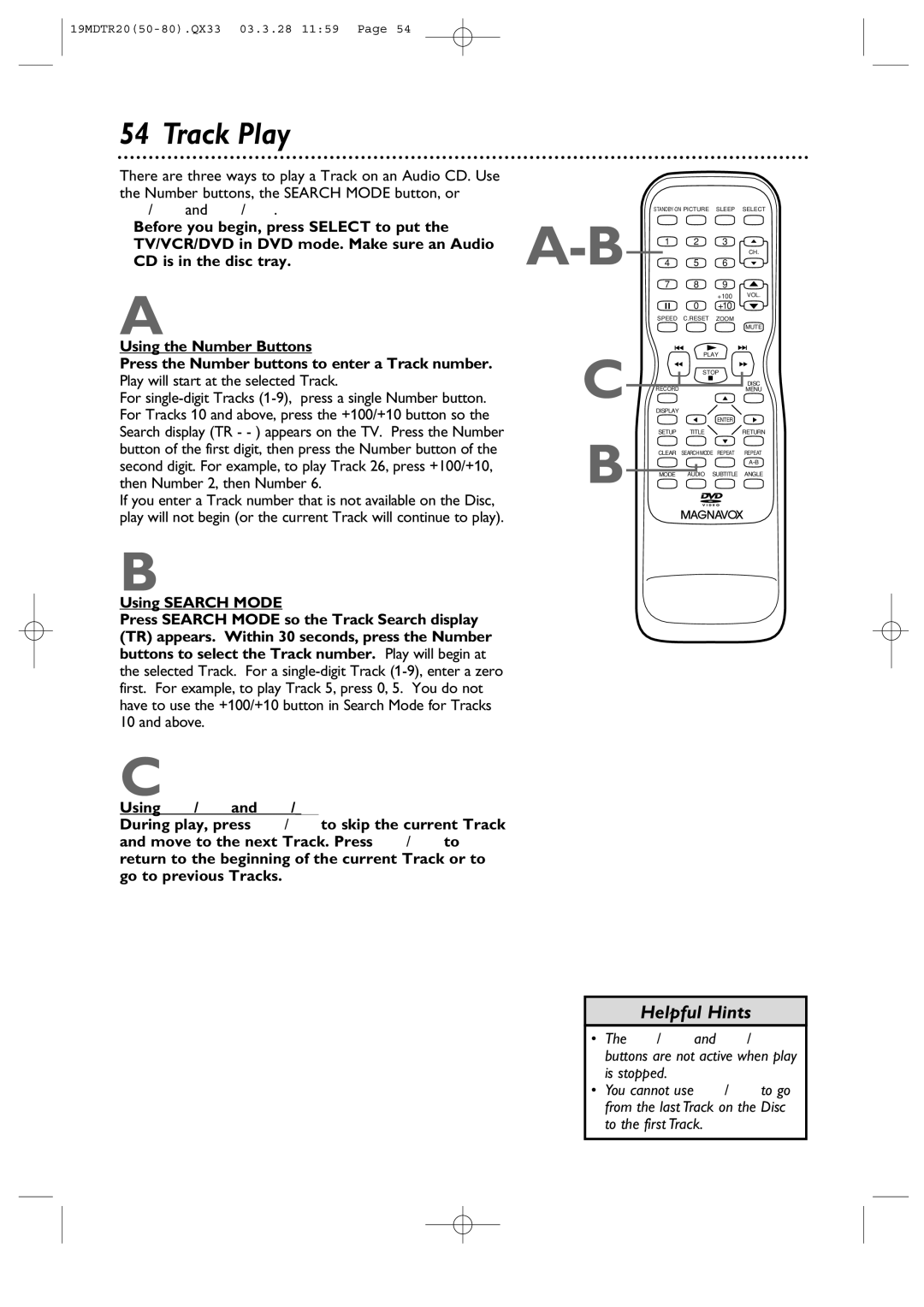 Magnavox 19MDTR20 owner manual Track Play 