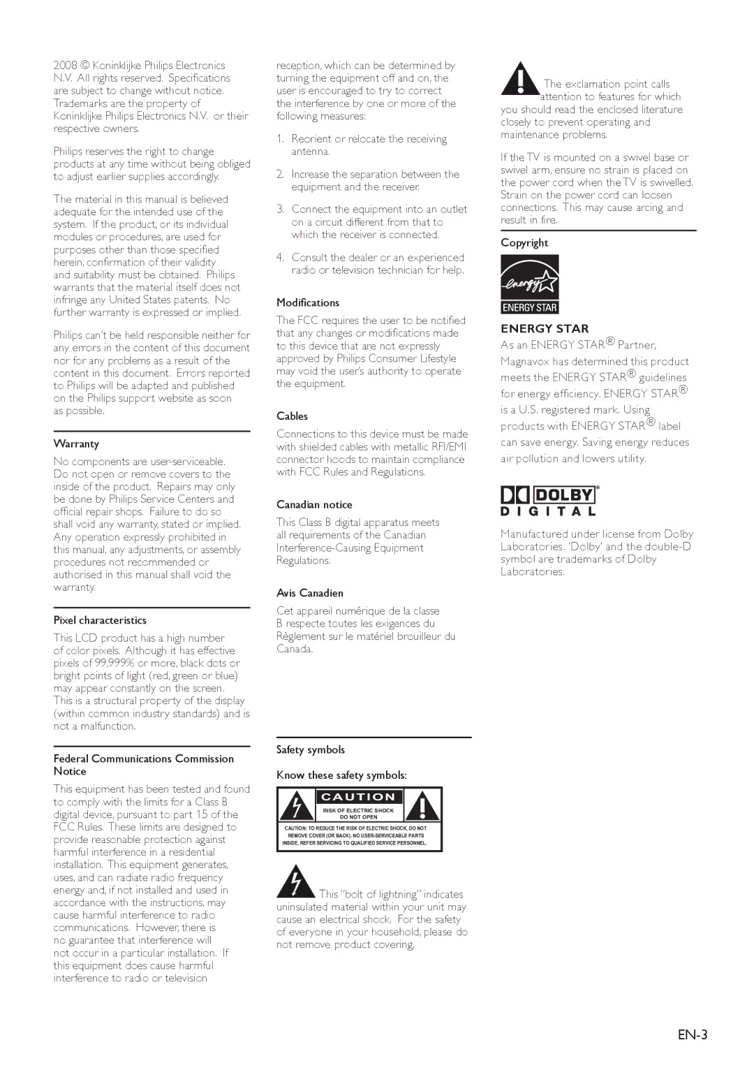 Magnavox 19MF338B user manual EN-3, As possible Warranty 