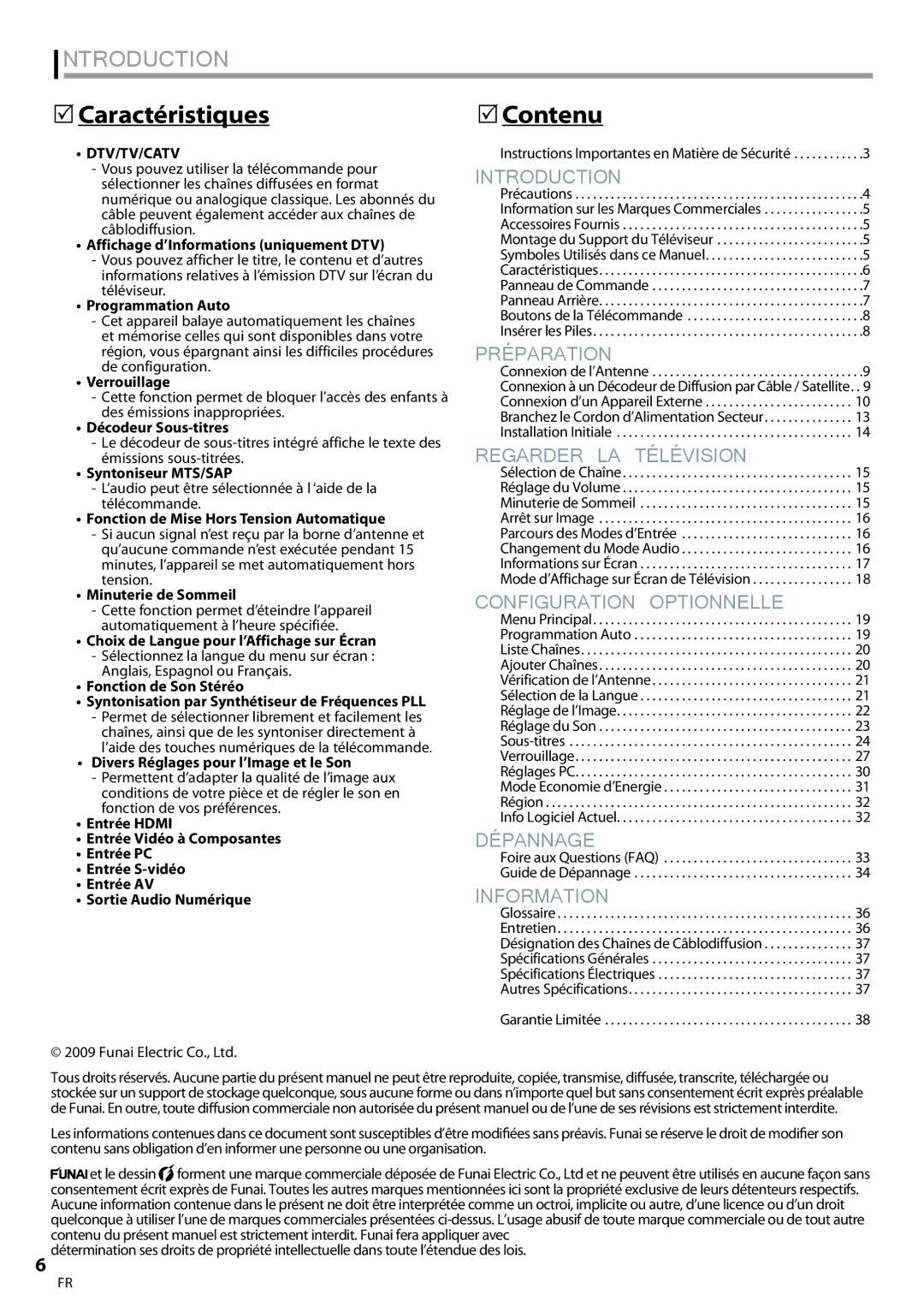 Magnavox 19MF339B, 22MF339B user manual 5Caractéristiques5Contenu 