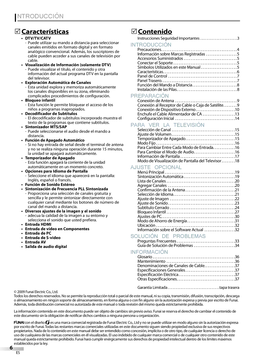 Magnavox 19MF339B, 22MF339B user manual Características, Contenido 