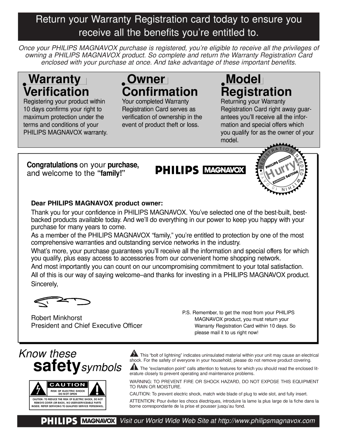 Magnavox 19PS56C manual Warranty Verification 