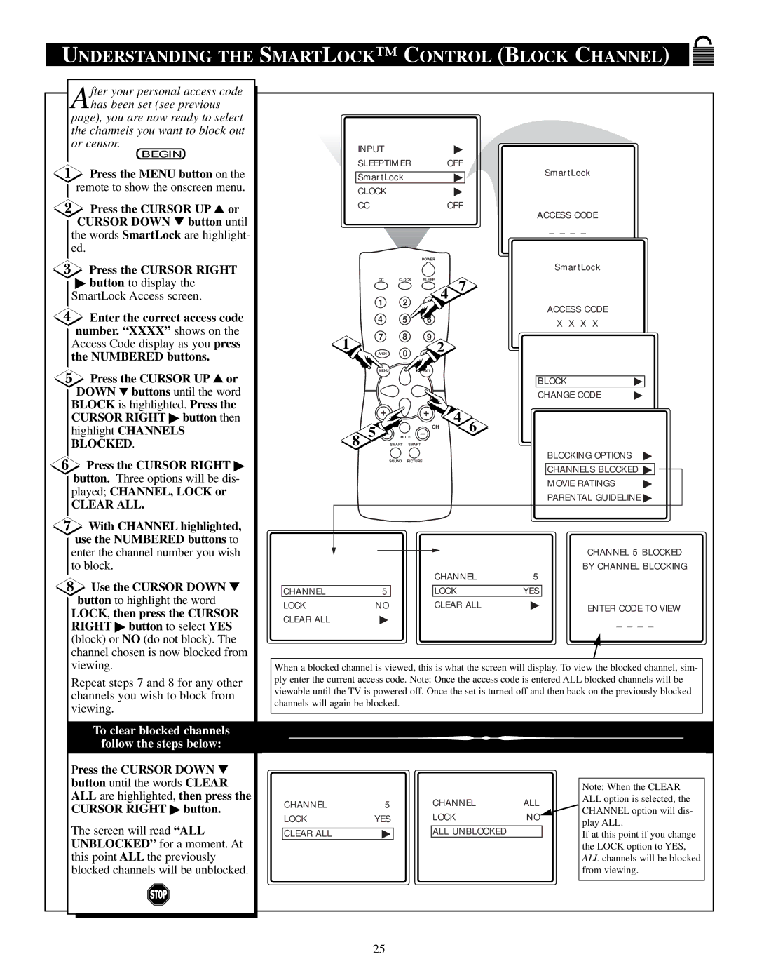 Magnavox 19PS56C manual Understanding the Smartlock Control Block Channel, Words SmartLock are highlight- ed 