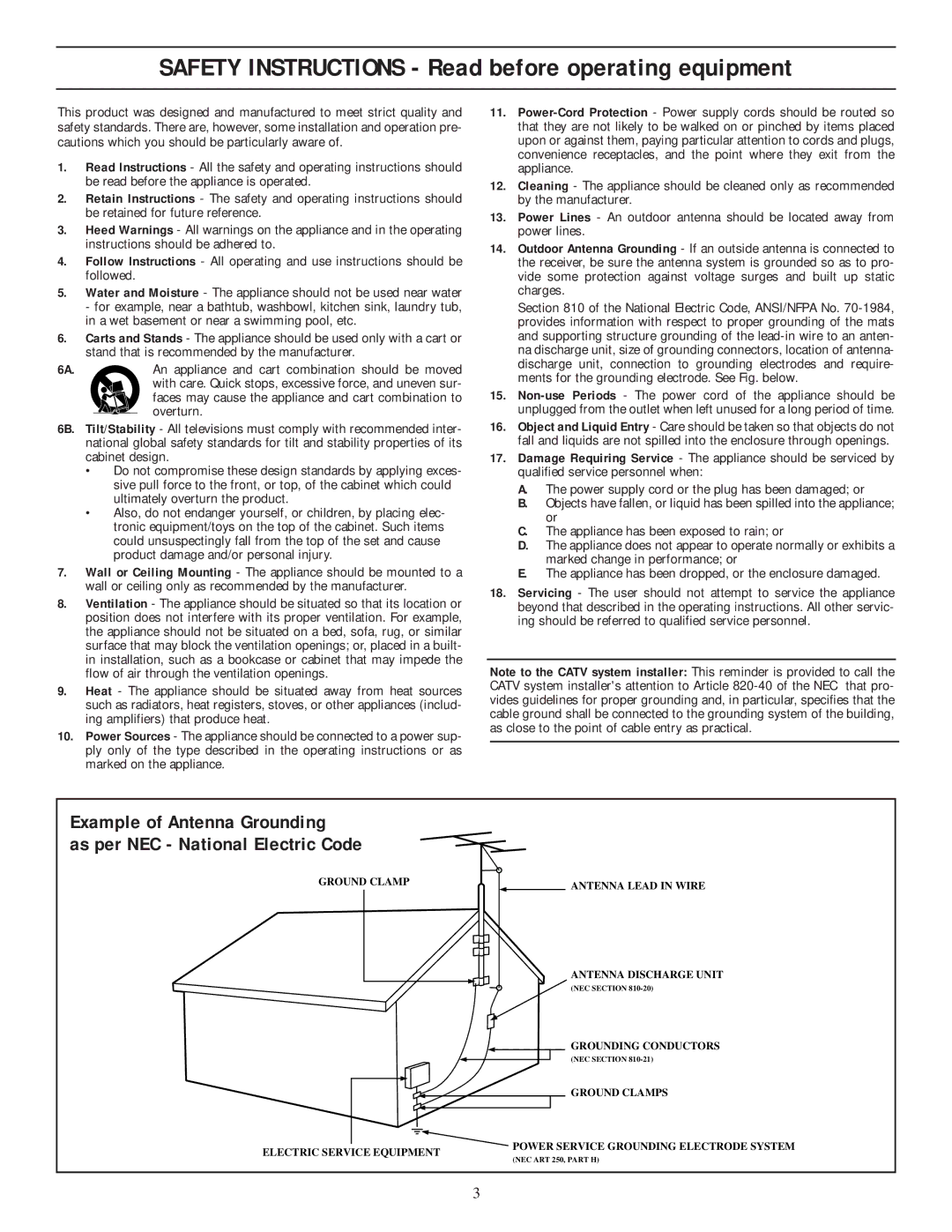 Magnavox 19PS56C manual Safety Instructions Read before operating equipment 