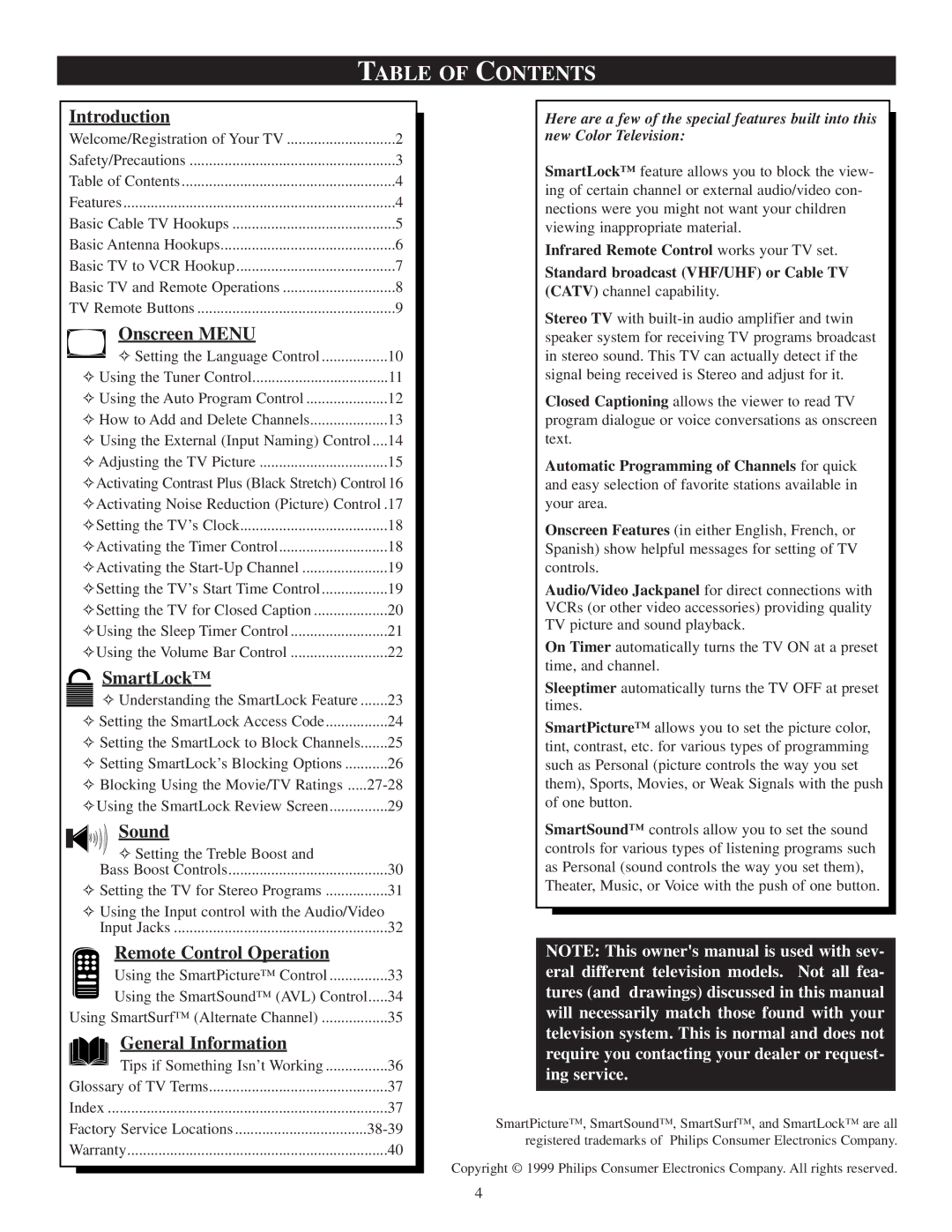 Magnavox 19PS56C manual Table of Contents 