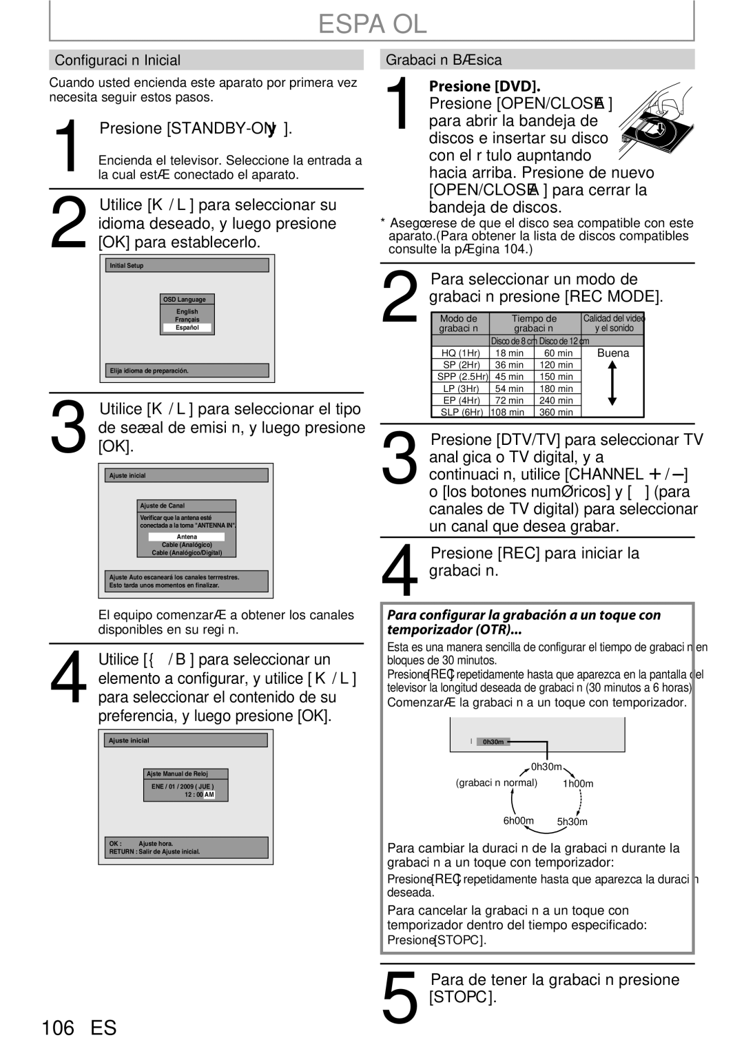 Magnavox 1VMN26713A owner manual Presione STANDBY-ON y, Presione DVD, Para seleccionar un modo de 