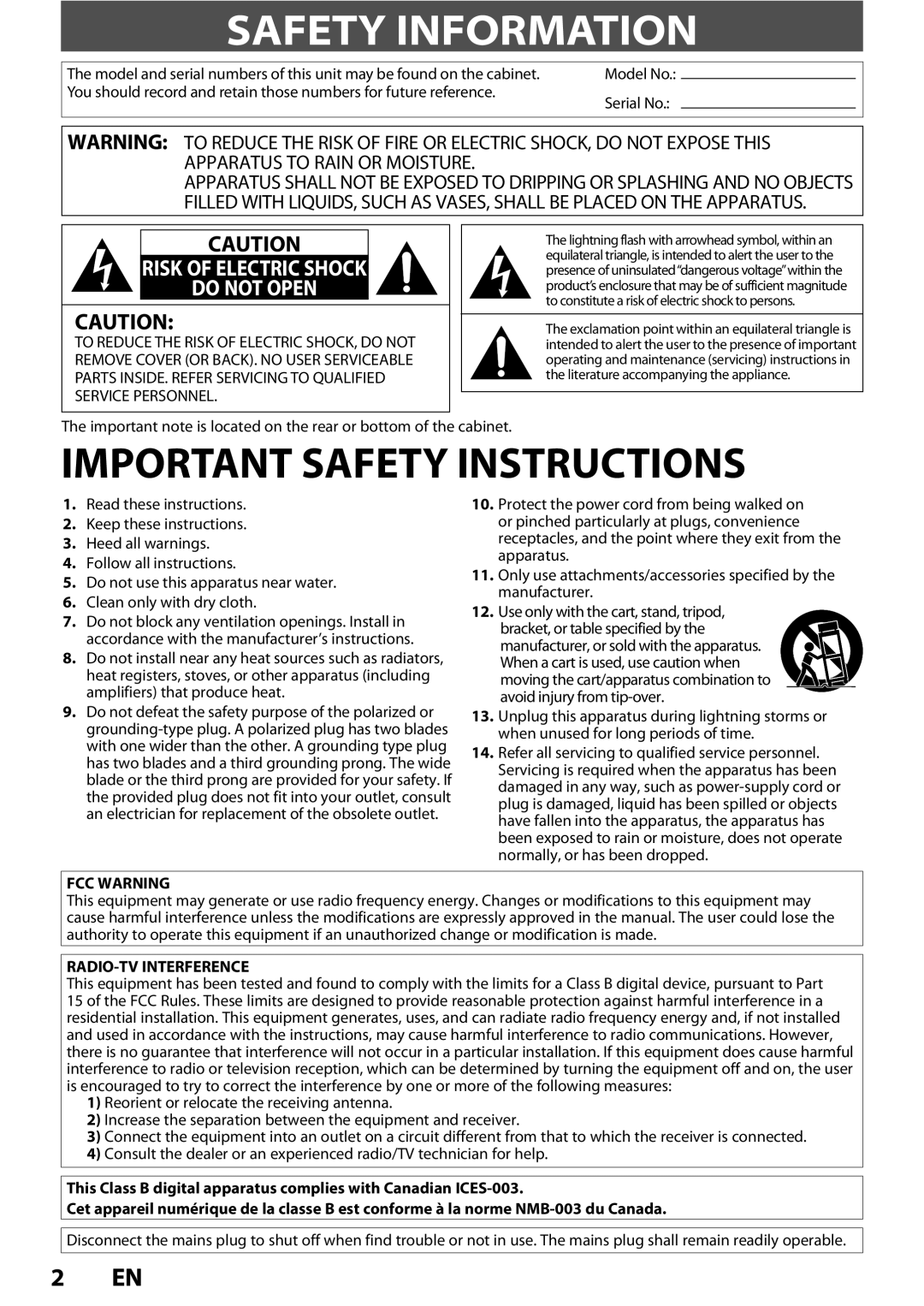 Magnavox 1VMN26713A owner manual Safety Information, Do not Open 
