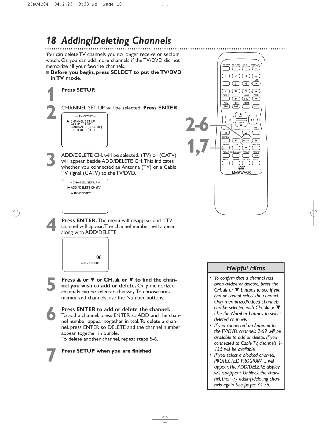 Magnavox 20MC4204/17 owner manual Helpful Hints 