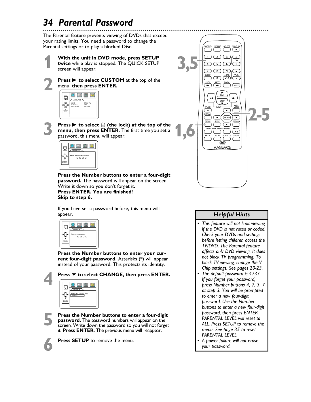 Magnavox 20MDRF20 owner manual Parental Password, If you have set a password before, this menu will appear 