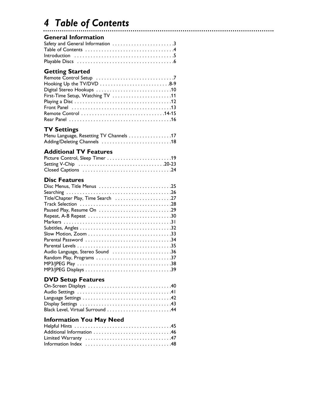 Magnavox 20MDRF20 owner manual Table of Contents 