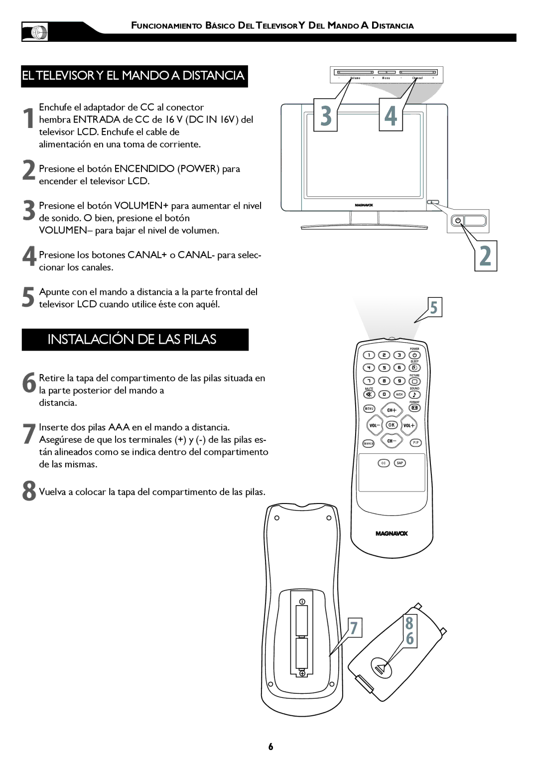 Magnavox 20MF, 15MF manual EL Televisory EL Mando a Distancia, Apunte con el mando a distancia a la parte frontal del 