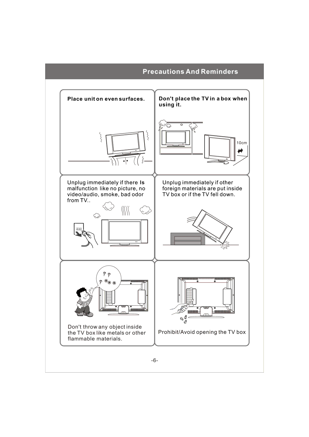 Magnavox 20MF200V owner manual Precautions And Reminders 