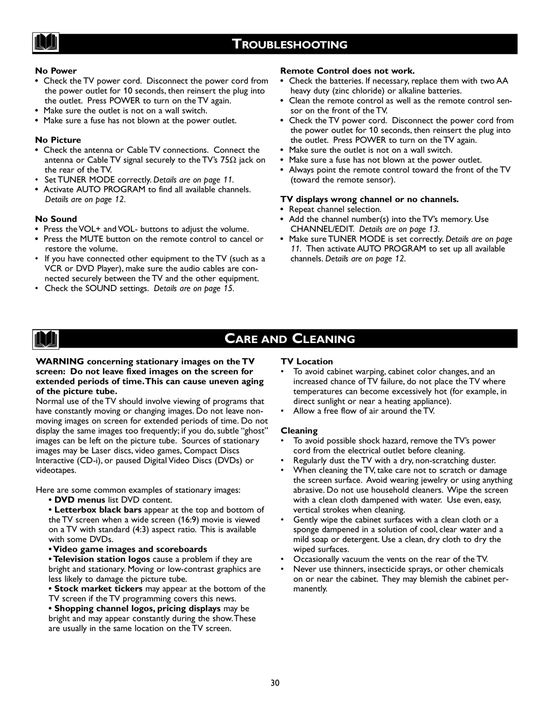 Magnavox 20MS334R owner manual Troubleshooting, Care and Cleaning 