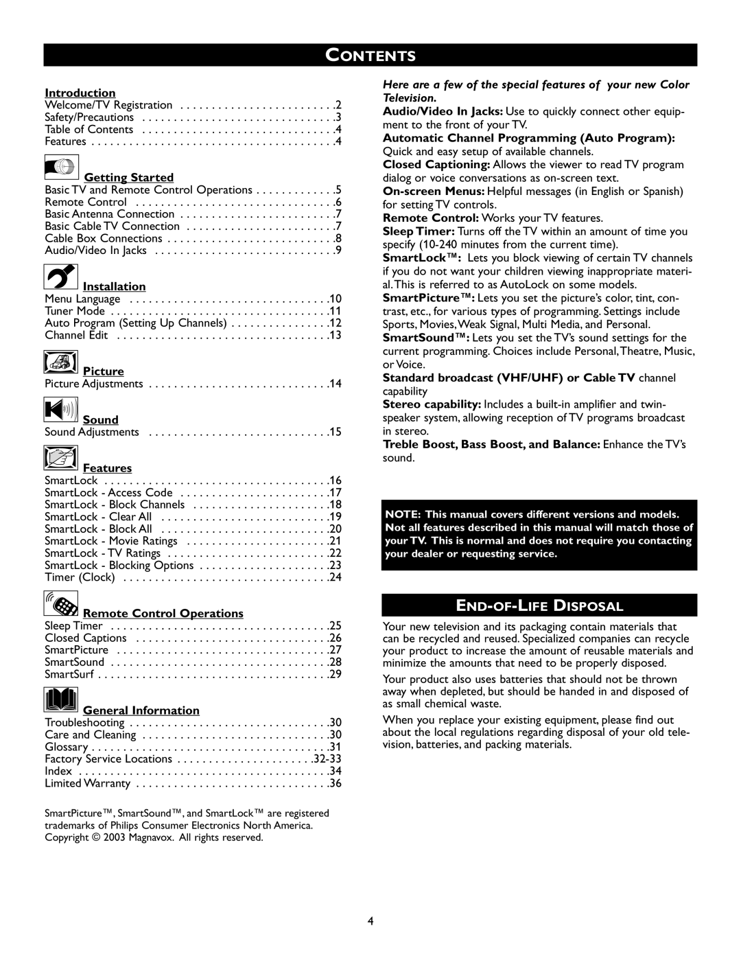 Magnavox 20MS334R owner manual Contents 