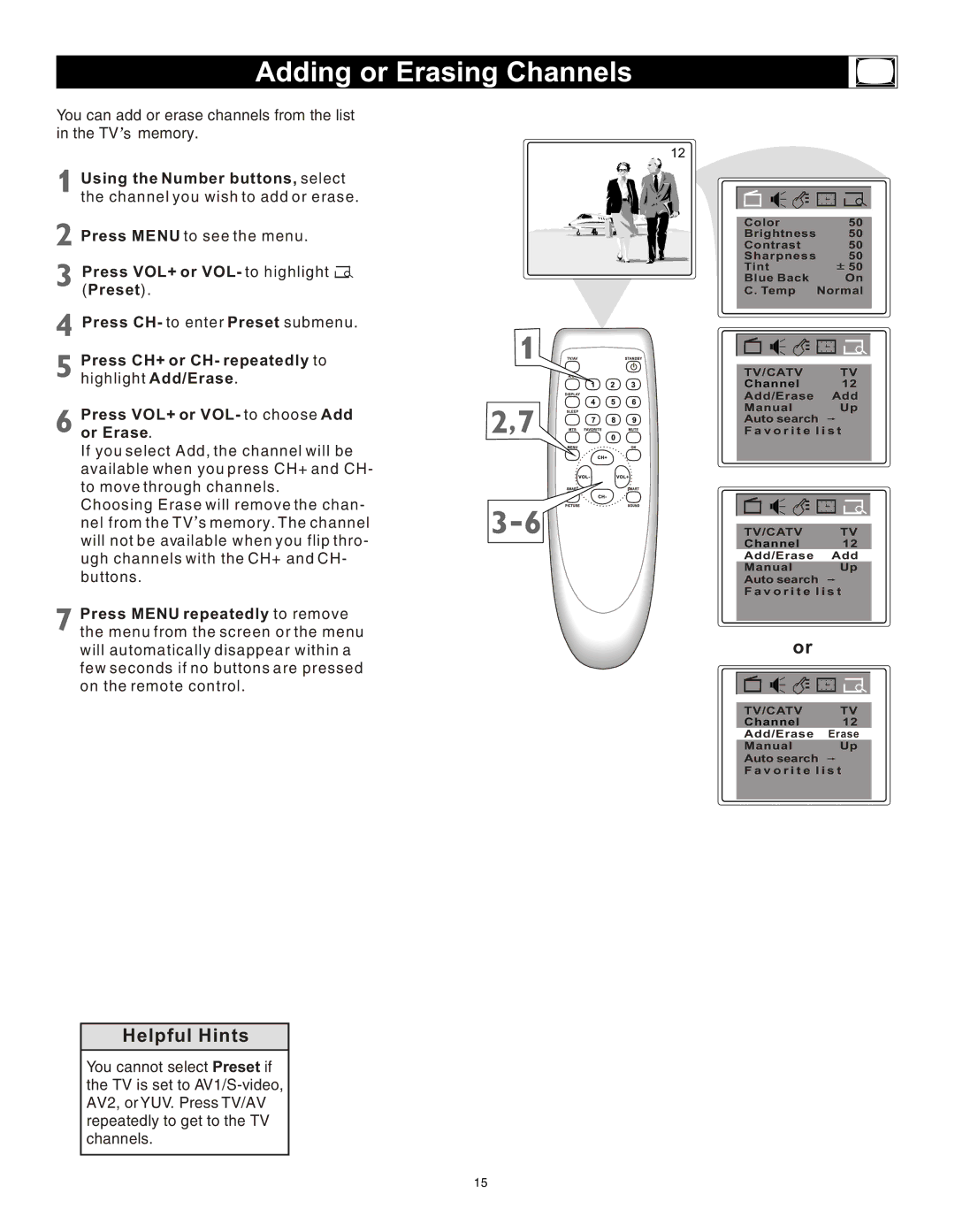 Magnavox 20MS3442/17 owner manual Adding or Erasing Channels 