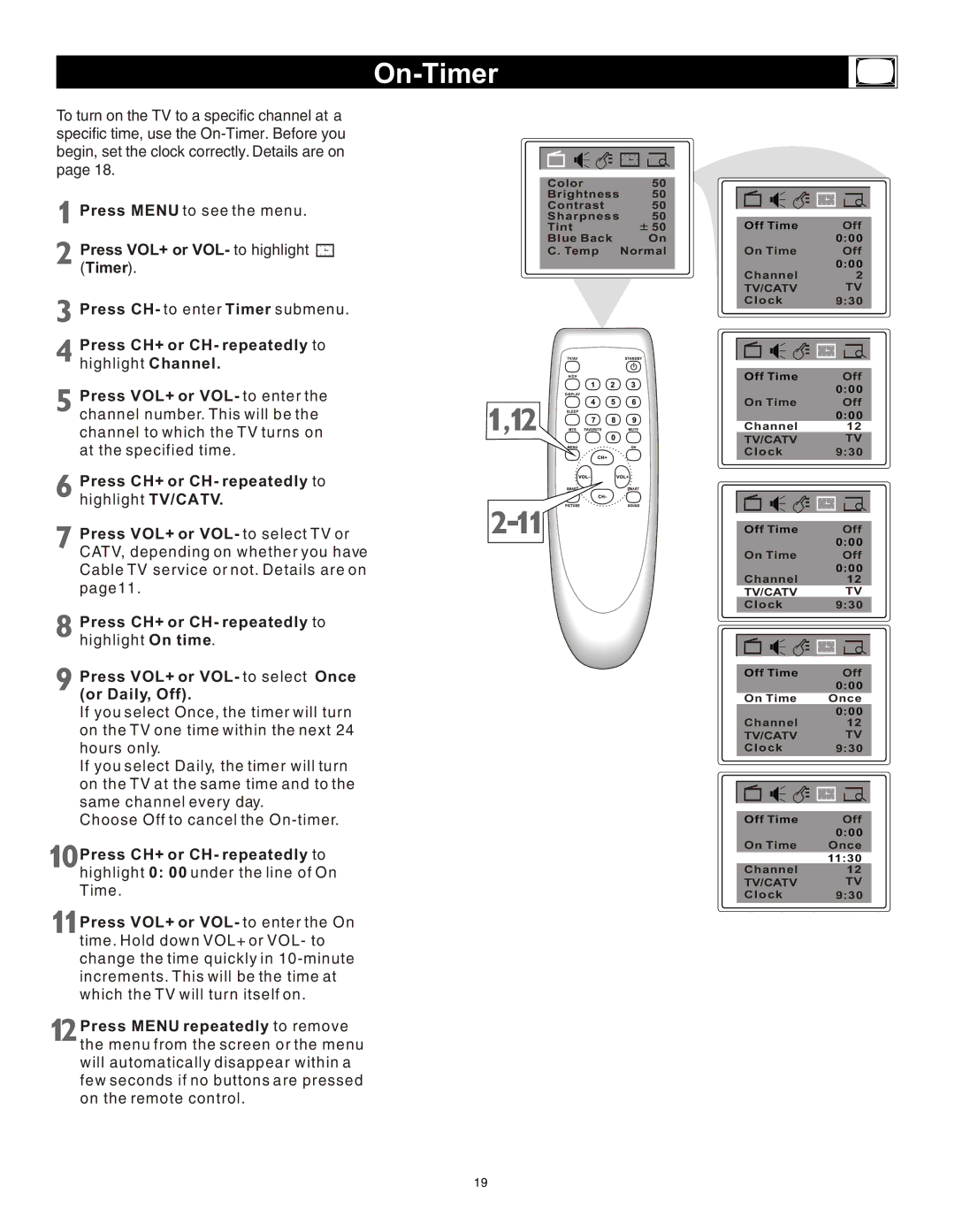 Magnavox 20MS3442/17 owner manual On-Timer 