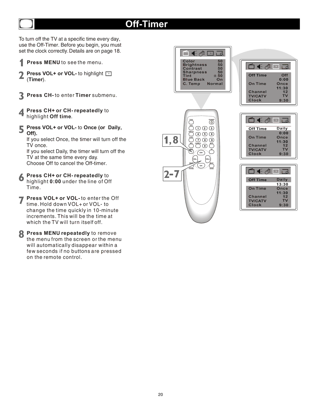 Magnavox 20MS3442/17 owner manual Off-Timer 