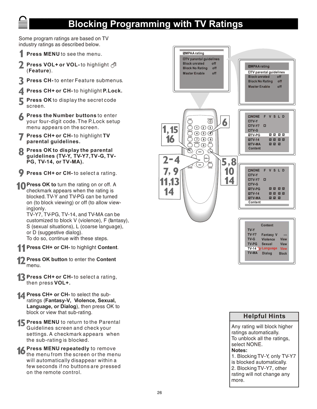 Magnavox 20MS3442/17 owner manual Blocking Programming with TV Ratings 