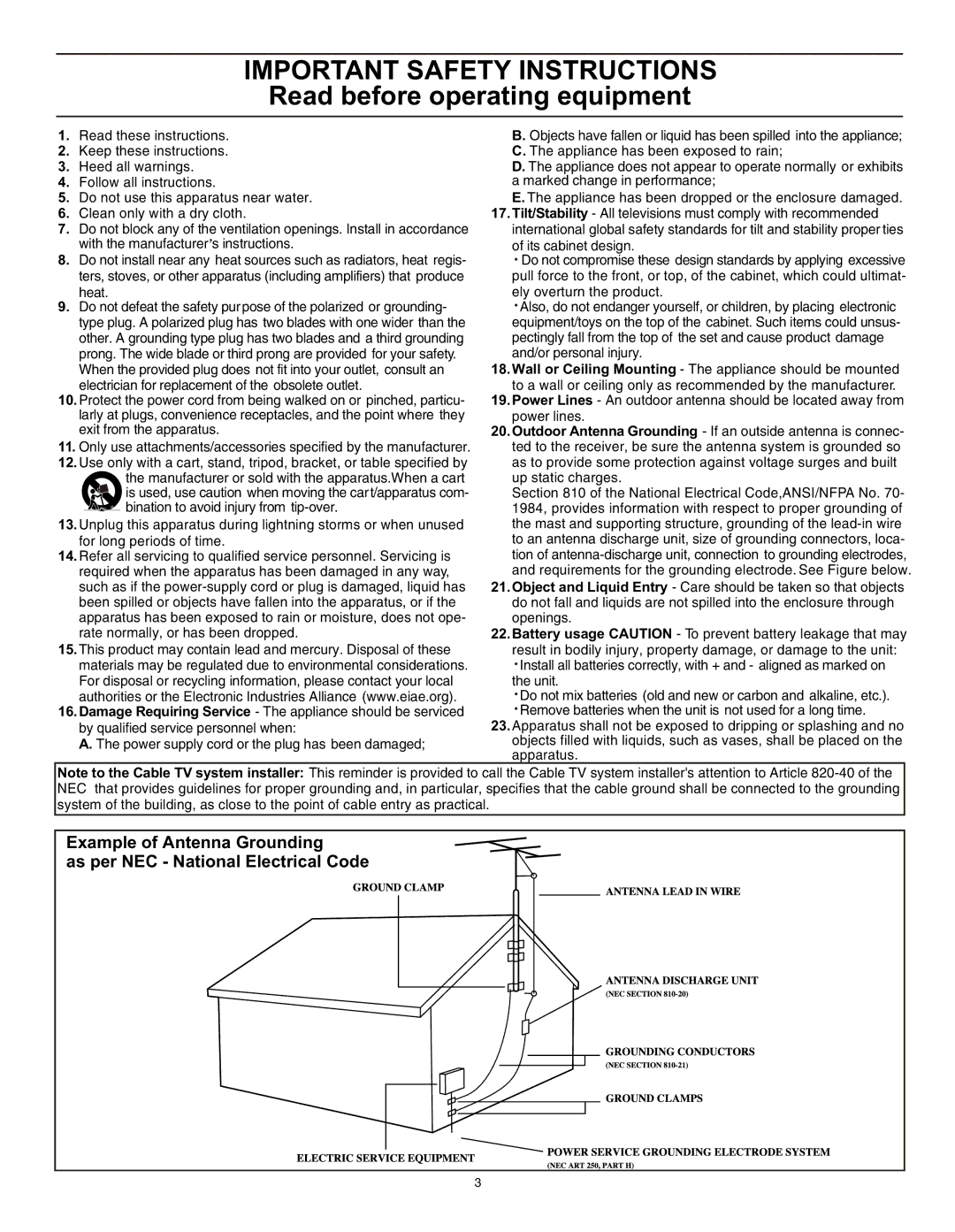 Magnavox 20MS3442/17 owner manual Important Safety Instructions 