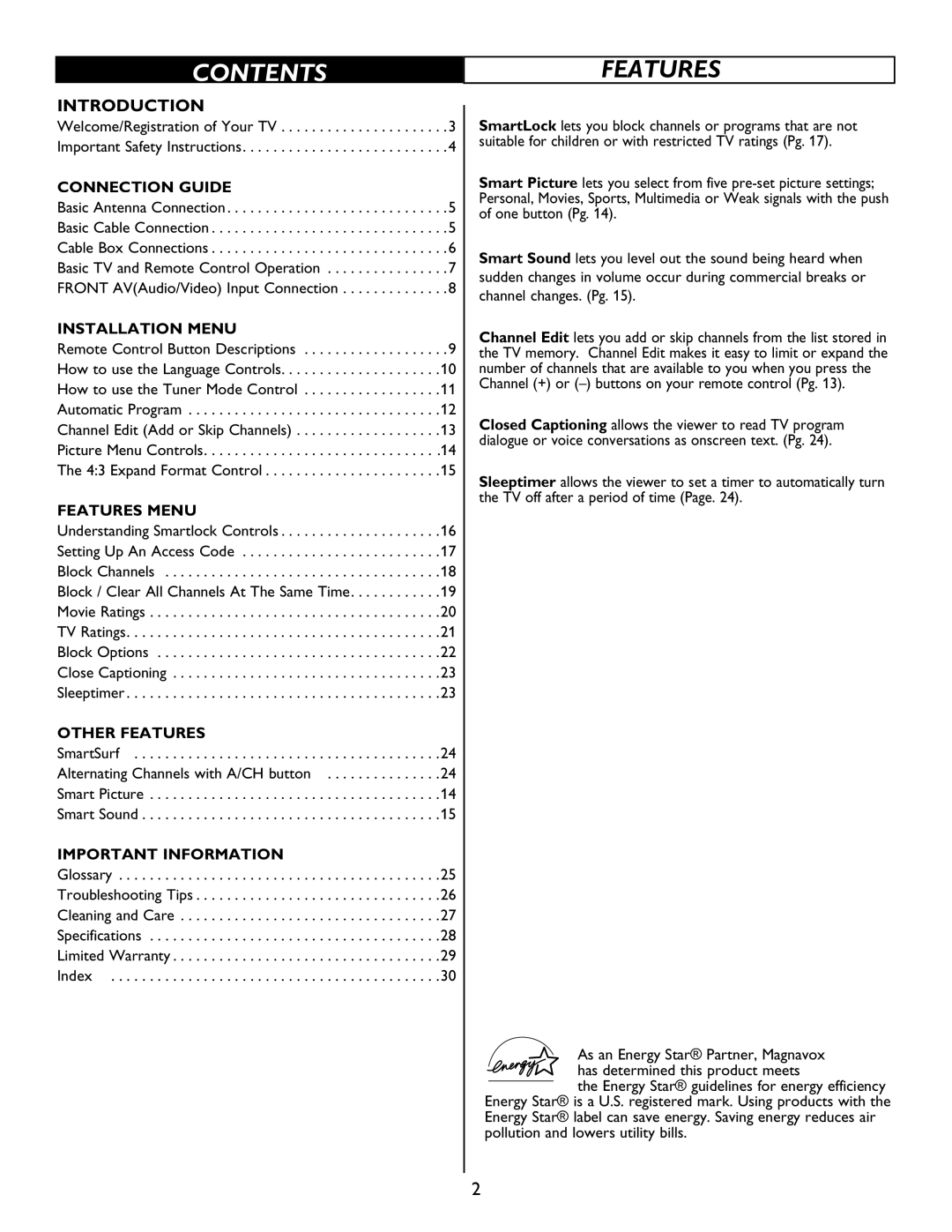 Magnavox 20MT1336 manual Contents 