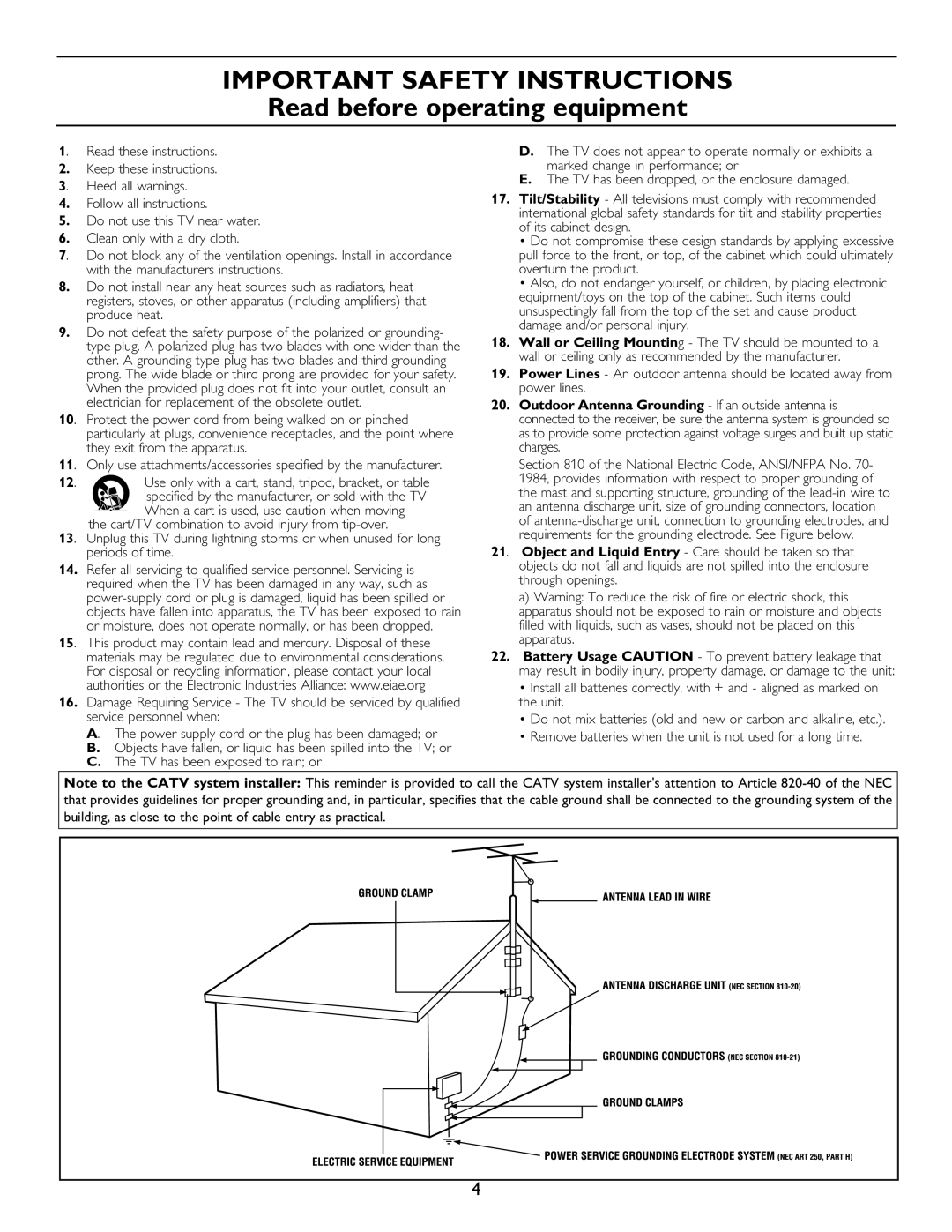 Magnavox 20MT1336 manual Important Safety Instructions 