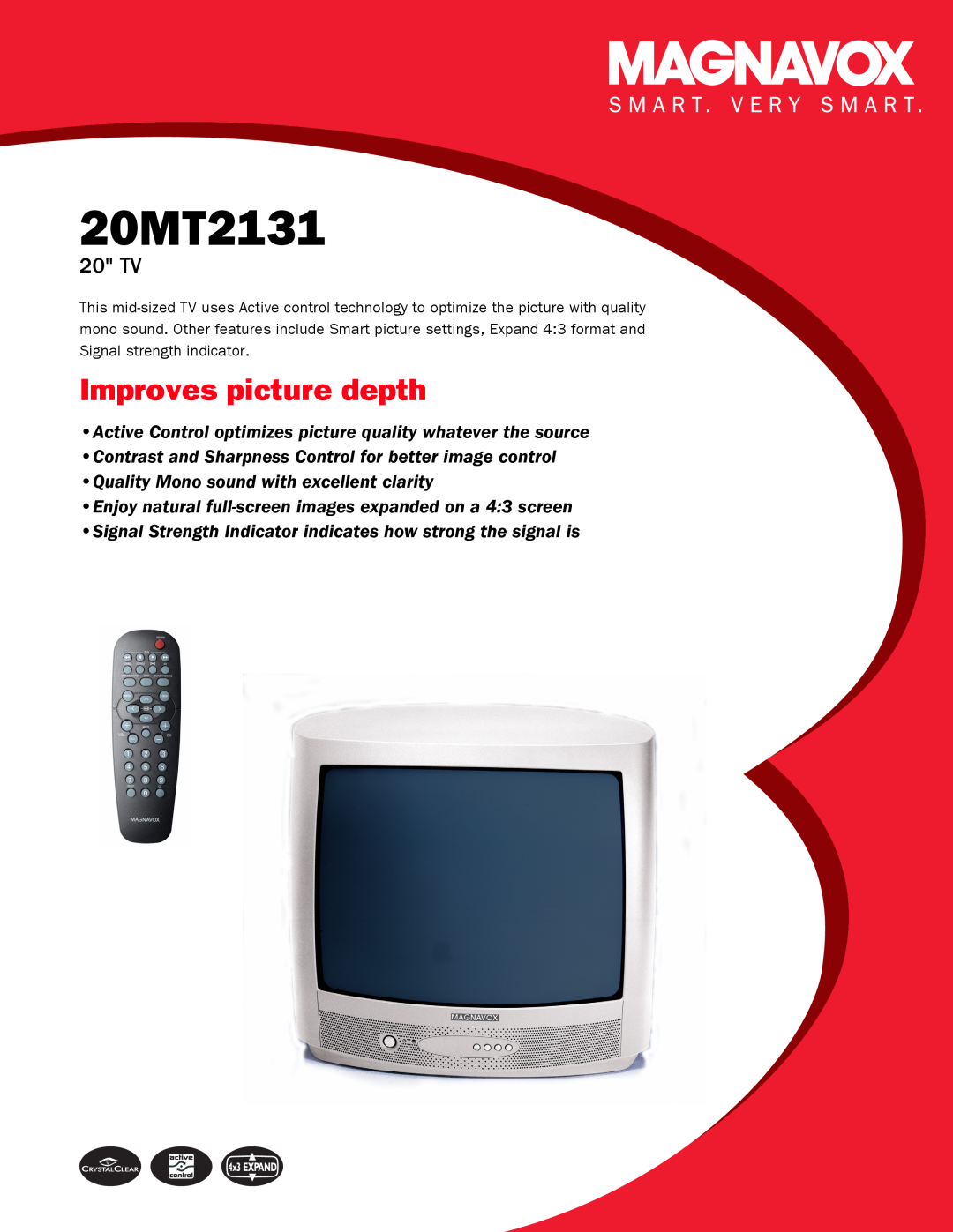Magnavox 20MT2131 manual Improves picture depth, 20 TV 
