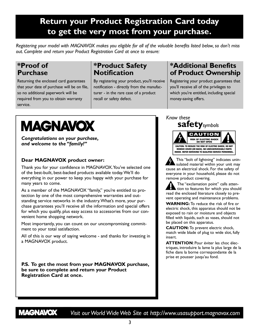 Magnavox 20MT4405 manual Product Safety Notification 