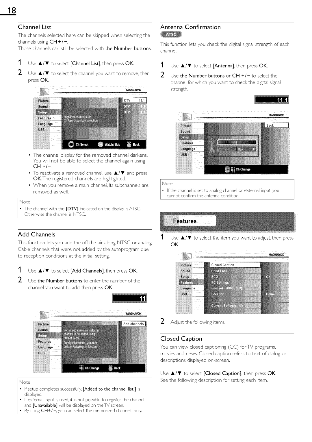 Magnavox 22ME601B, 19ME601B owner manual Channel List, Antenna Confirmation, Add Channels 