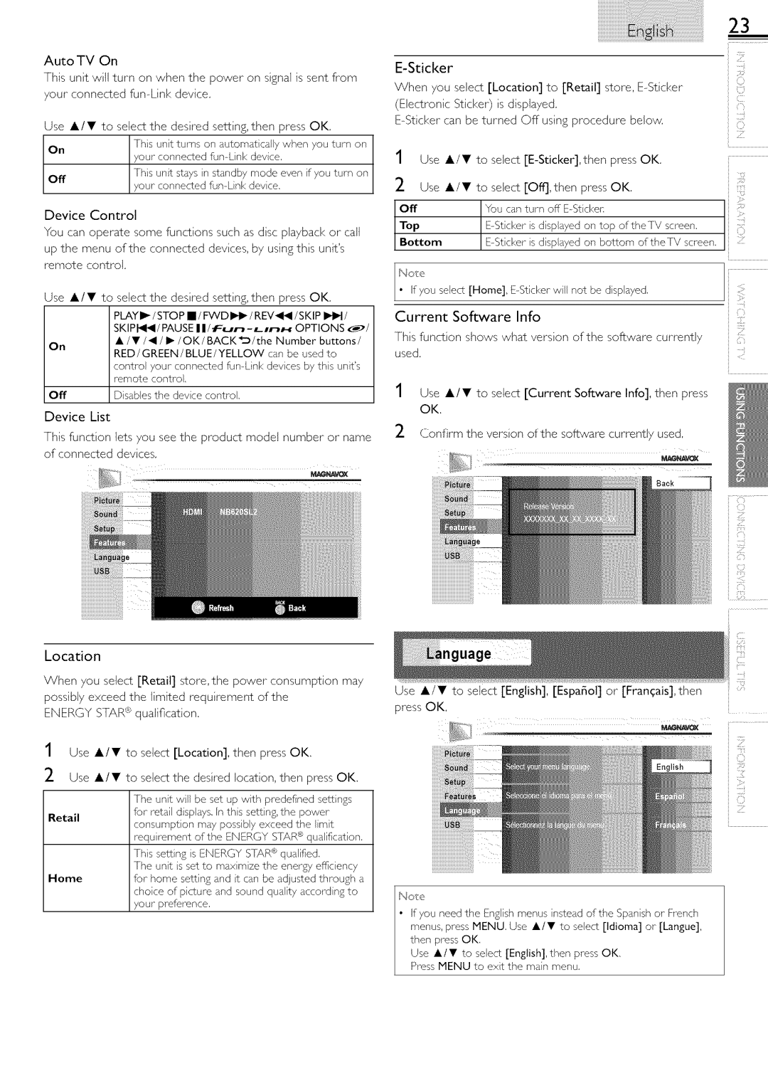 Magnavox 19ME601B, 22ME601B owner manual Iii Location, To select English, Espaol or Franqais,then, Use, Press OK 