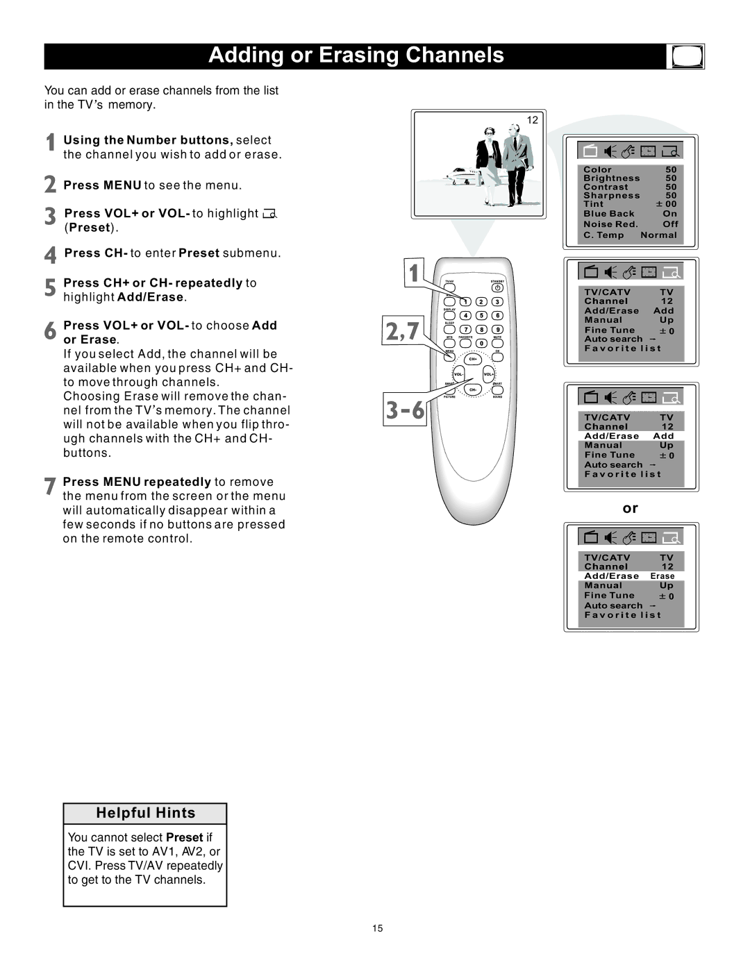 Magnavox 23MT2336/17 manual Adding or Erasing Channels 