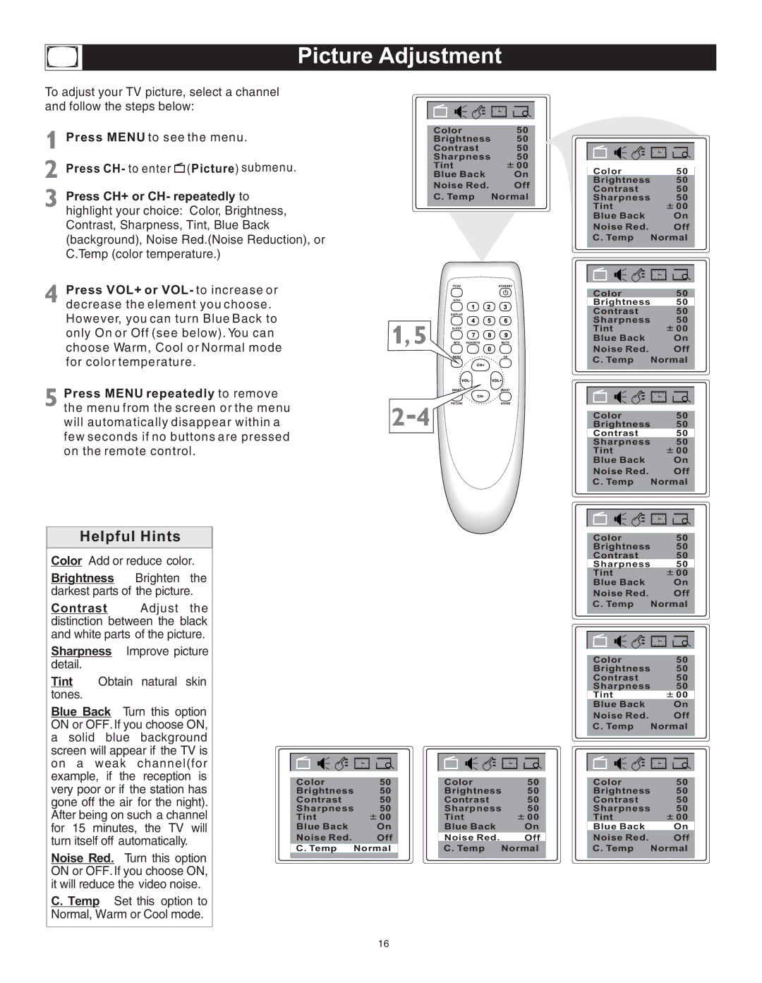 Magnavox 23MT2336/17 manual Picture Adjustment 