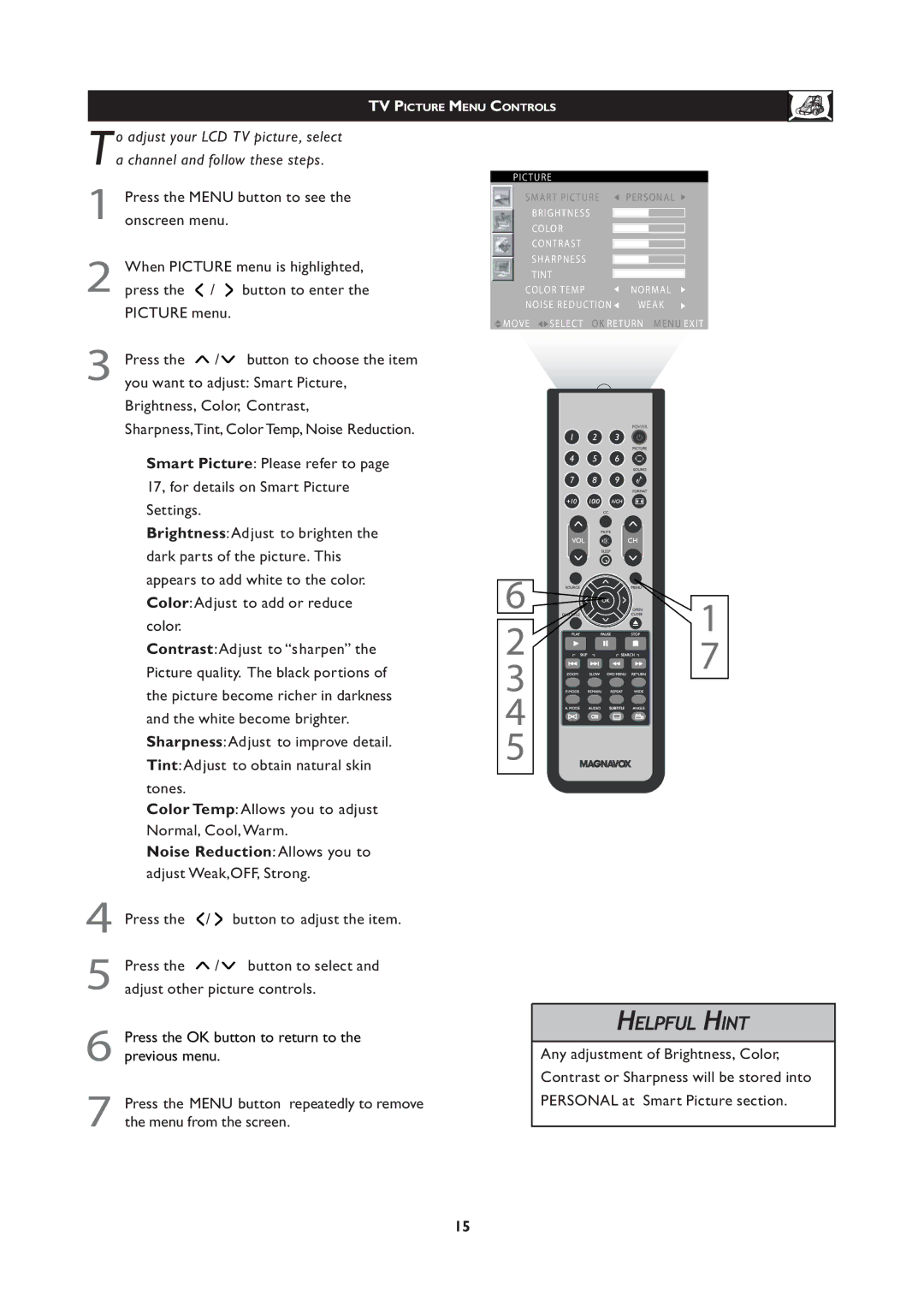 Magnavox 20MF Series, 251W Series user manual Noise ReductionAllows you to adjust Weak,OFF, Strong 