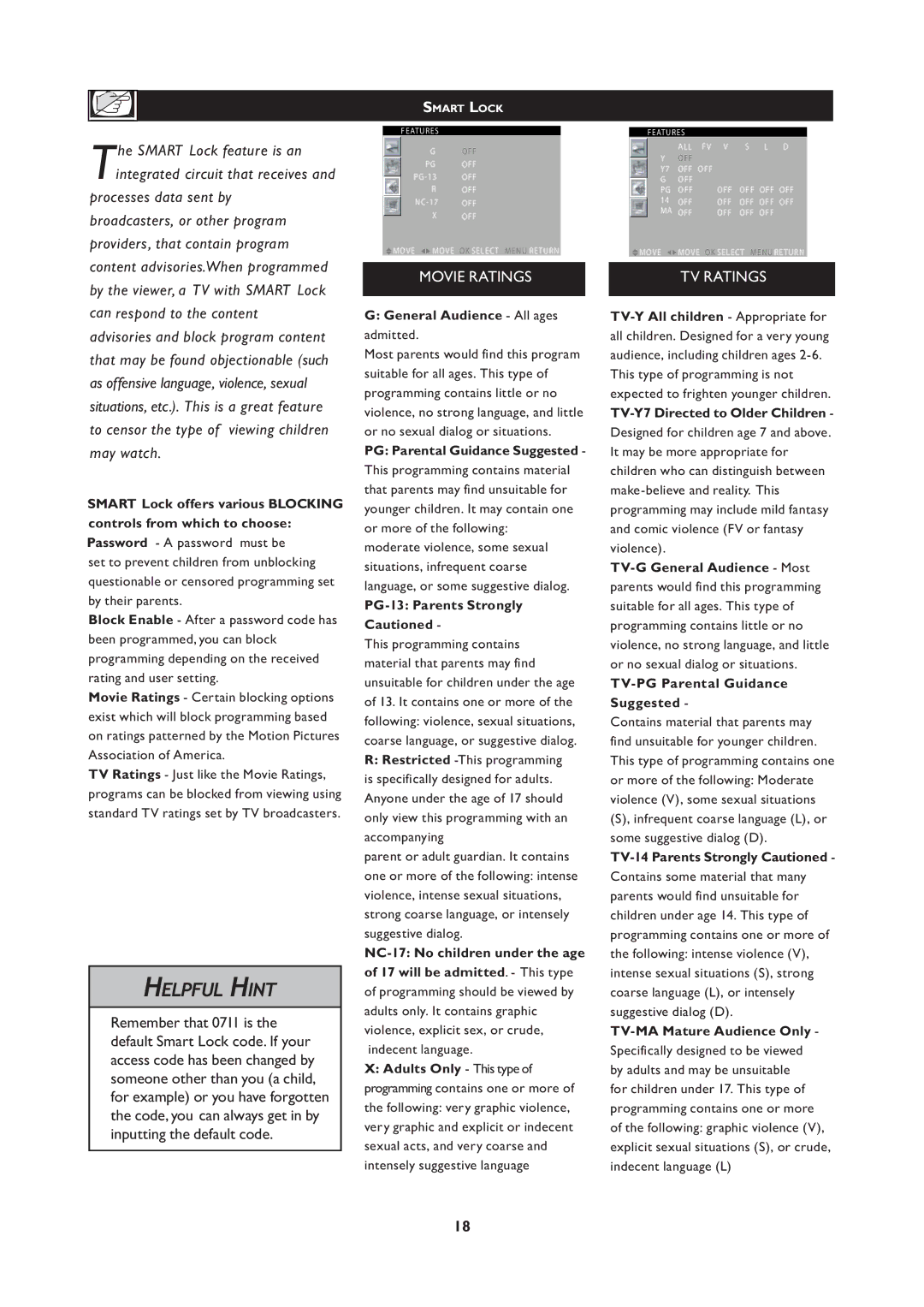 Magnavox 251W Series, 20MF Series user manual Movie Ratings 